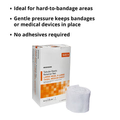 elastic net retainer dressing mckesson tubular elastic 34 inch x 25 yard 86 4 cm x 22 9 m size 8 white large head x large thigh medium chest nonsterile packaging type box