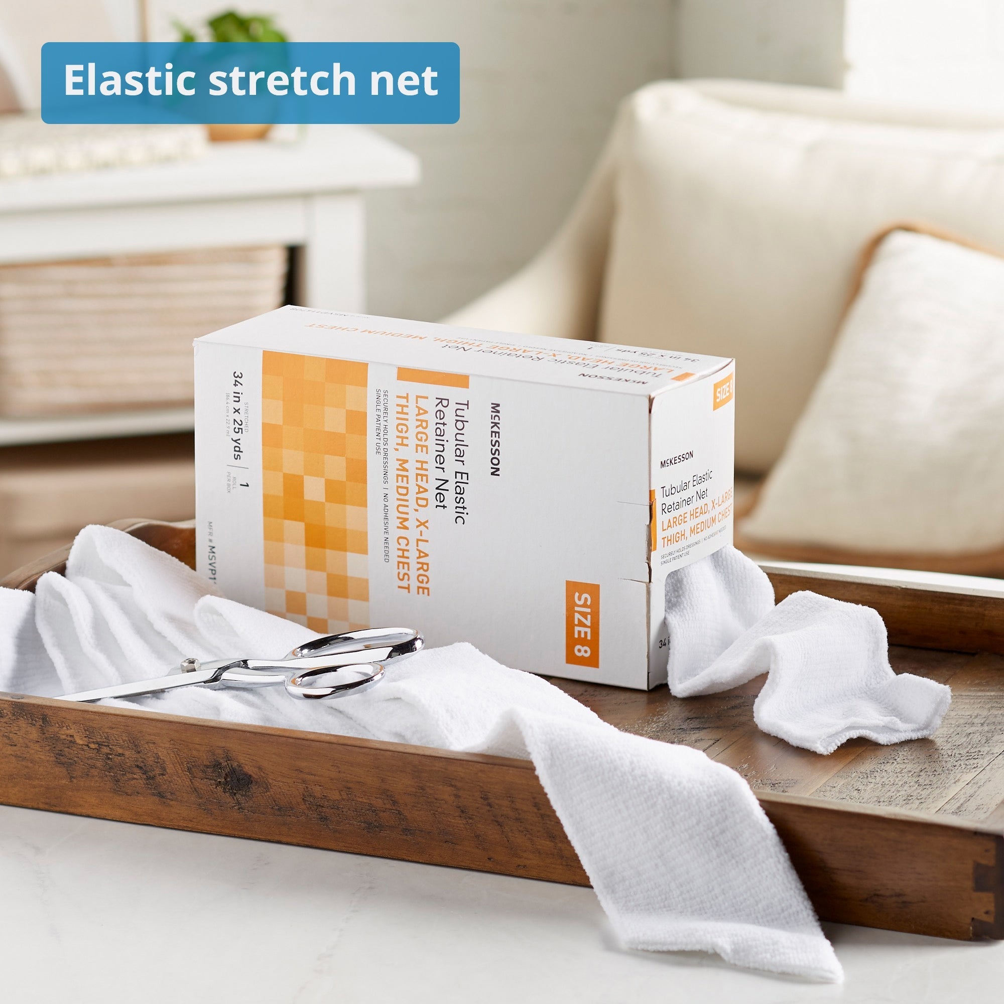 elastic net retainer dressing mckesson tubular elastic 34 inch x 25 yard 86 4 cm x 22 9 m size 8 white large head x large thigh medium chest nonsterile packaging type box