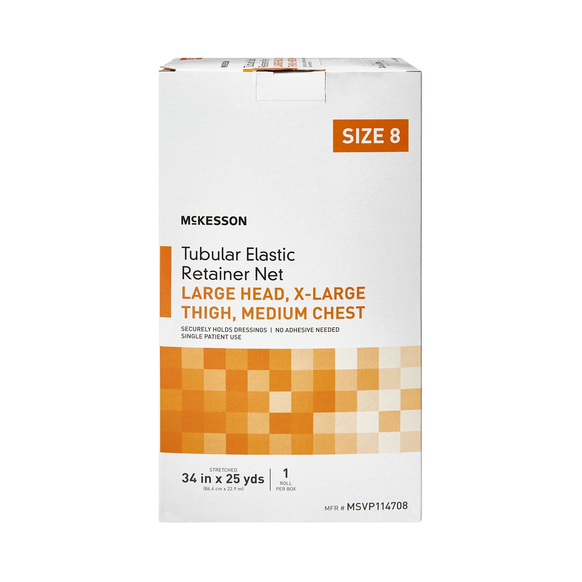 Elastic Net Retainer Dressing McKesson Tubular Elastic 34 Inch X 25 Yard (86.4 cm X 22.9 m) Size 8 White Large Head / X-Large Thigh / Medium Chest NonSterile, Packaging Type- Case