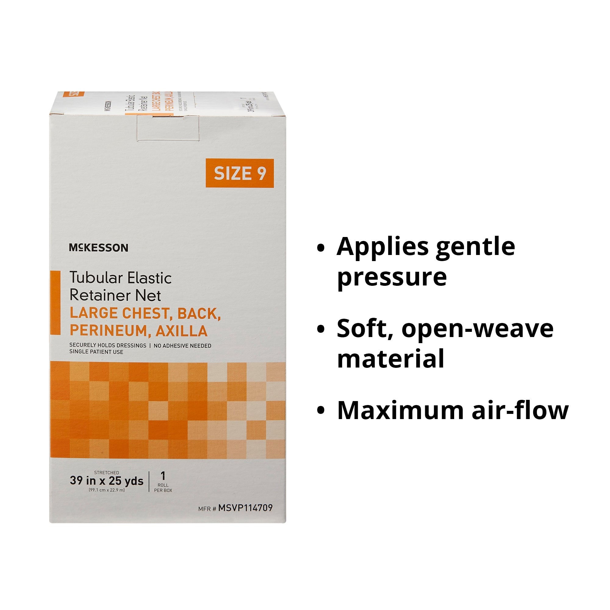 Elastic Net Retainer Dressing McKesson Tubular Elastic 39 Inch X 25 Yard (99.1 cm X 22.9 m) Size 9 White Large Chest / Back / Perineum / Axilla NonSterile