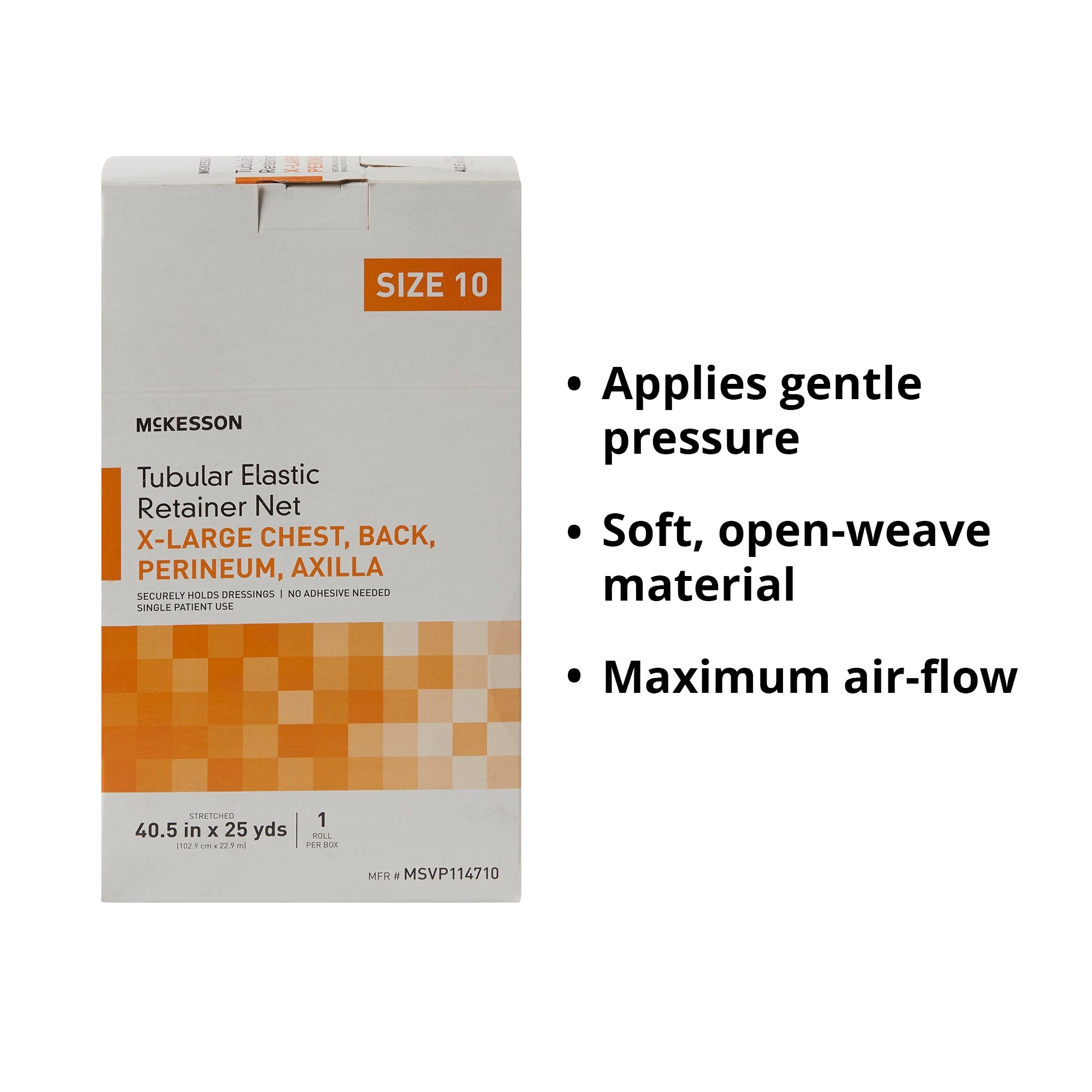 Elastic Net Retainer Dressing McKesson Tubular Elastic 40-1/2 Inch X 25 Yard (102.9 cm X 22.9 m) Size 10 White X-Large Chest / Back / Perineum / Axilla NonSterile