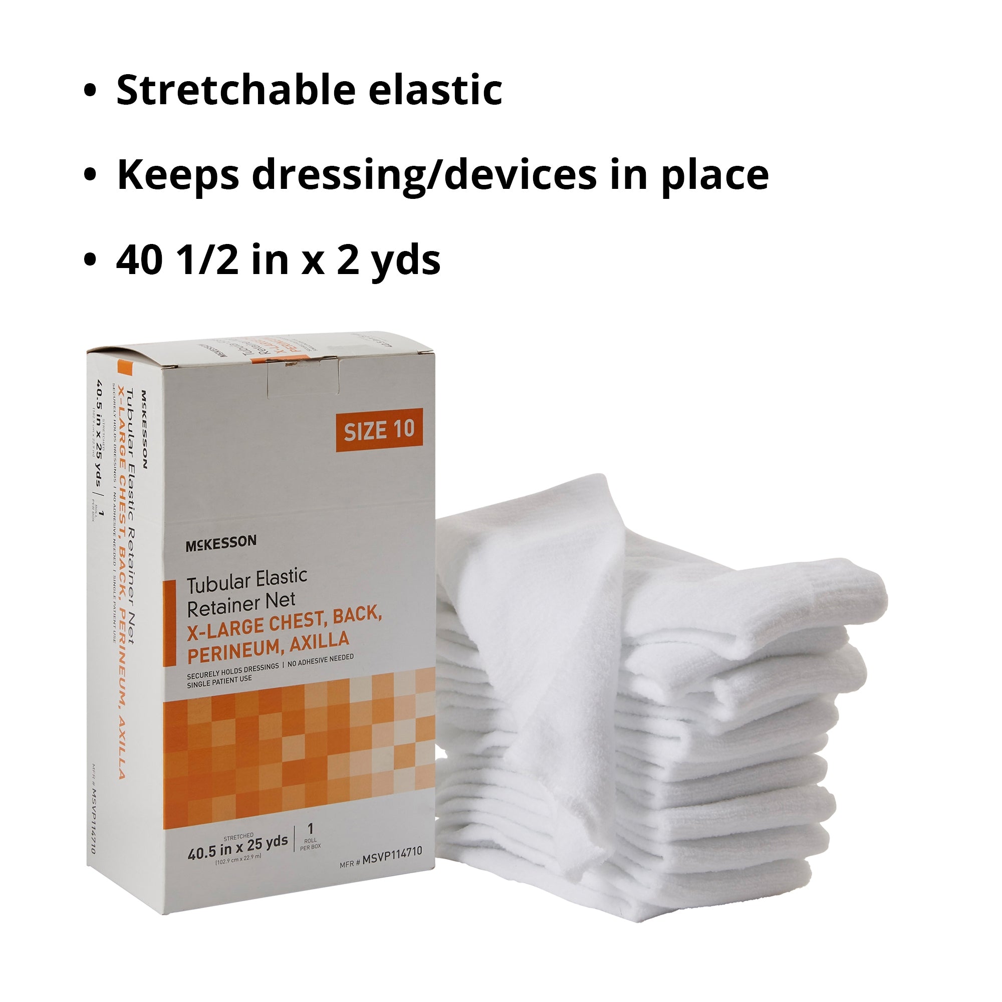 Elastic Net Retainer Dressing McKesson Tubular Elastic 40-1/2 Inch X 25 Yard (102.9 cm X 22.9 m) Size 10 White X-Large Chest / Back / Perineum / Axilla NonSterile