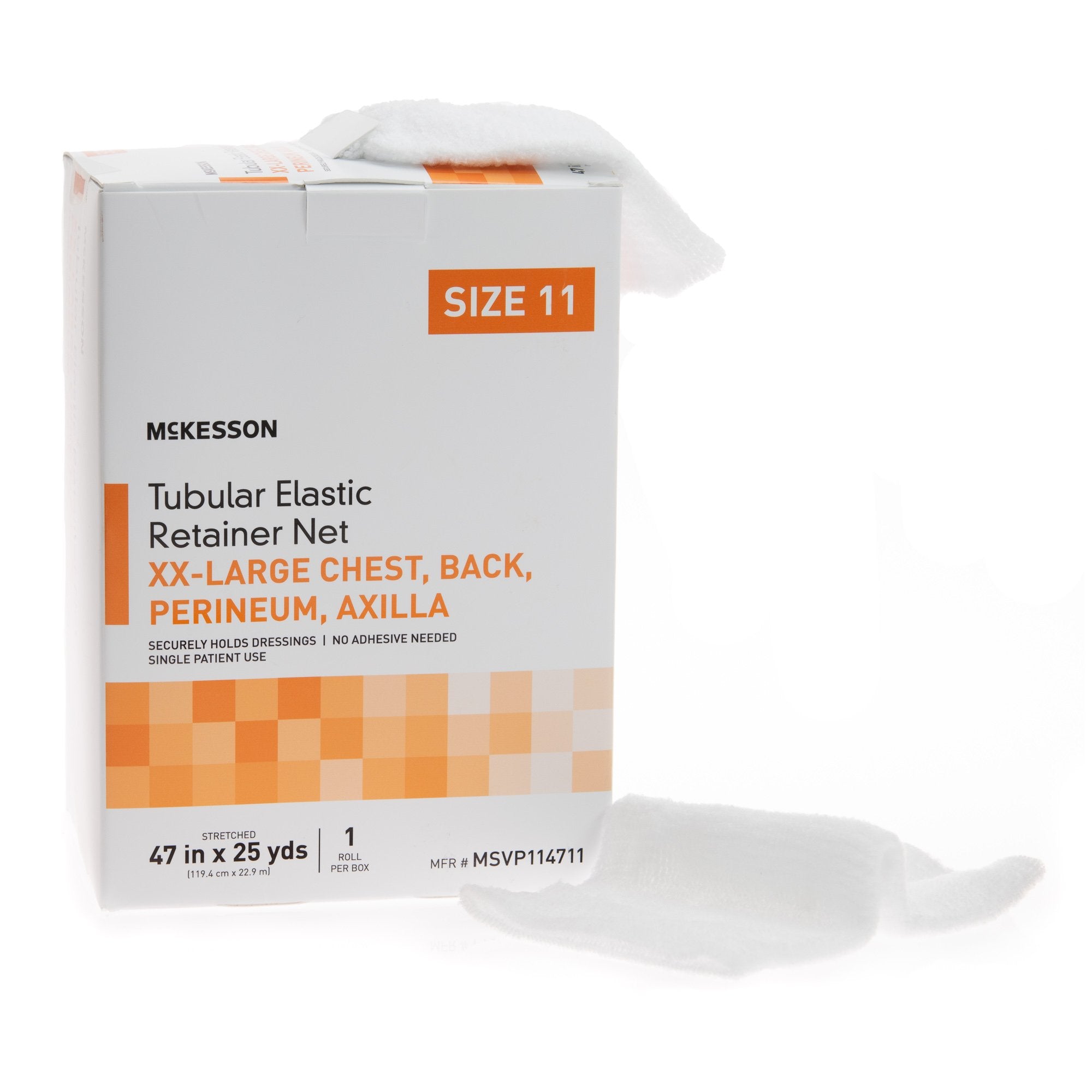 Elastic Net Retainer Dressing McKesson Tubular Elastic 47 Inch X 25 Yard (119.4 cm X 22.9 m) Size 11 White 2X-Large Chest / Back / Perineum / Axilla NonSterile, Packaging Type- Case