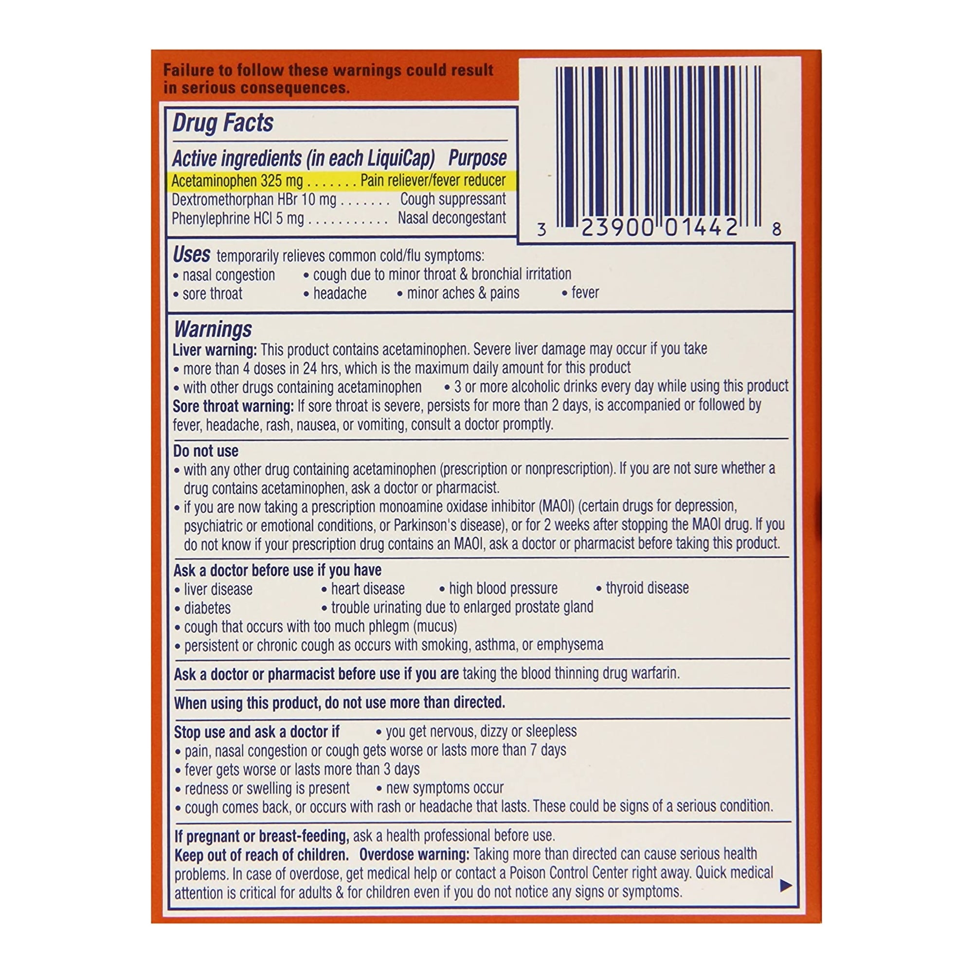 Cold and Cough Relief Vicks 325 mg - 10 mg - 5 mg Strength Gelcap 16 per Box, Packaging Type- Box