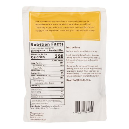 Tube Feeding Formula Real Food Blends Turkey / Sweet Potatoes / Peaches Flavor Liquid 9.4 oz. Pouch,Packaging Type- Each