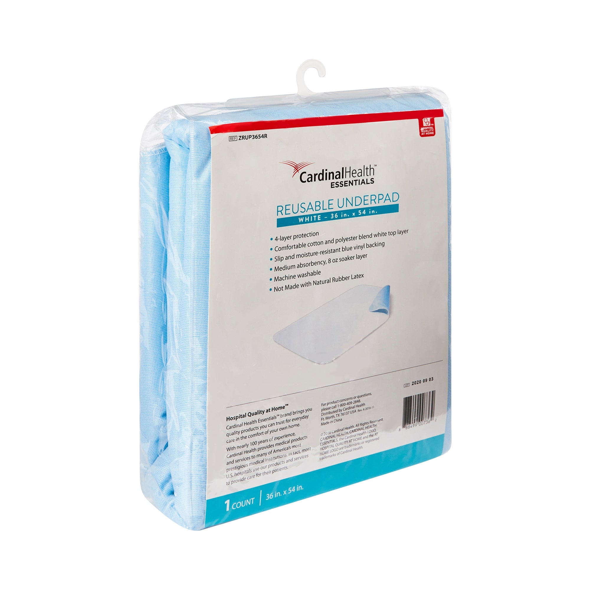 Reusable Underpad Cardinal Health Essentials 36 X 54 Inch Polyester / Rayon Moderate Absorbency,Packaging Type- Each