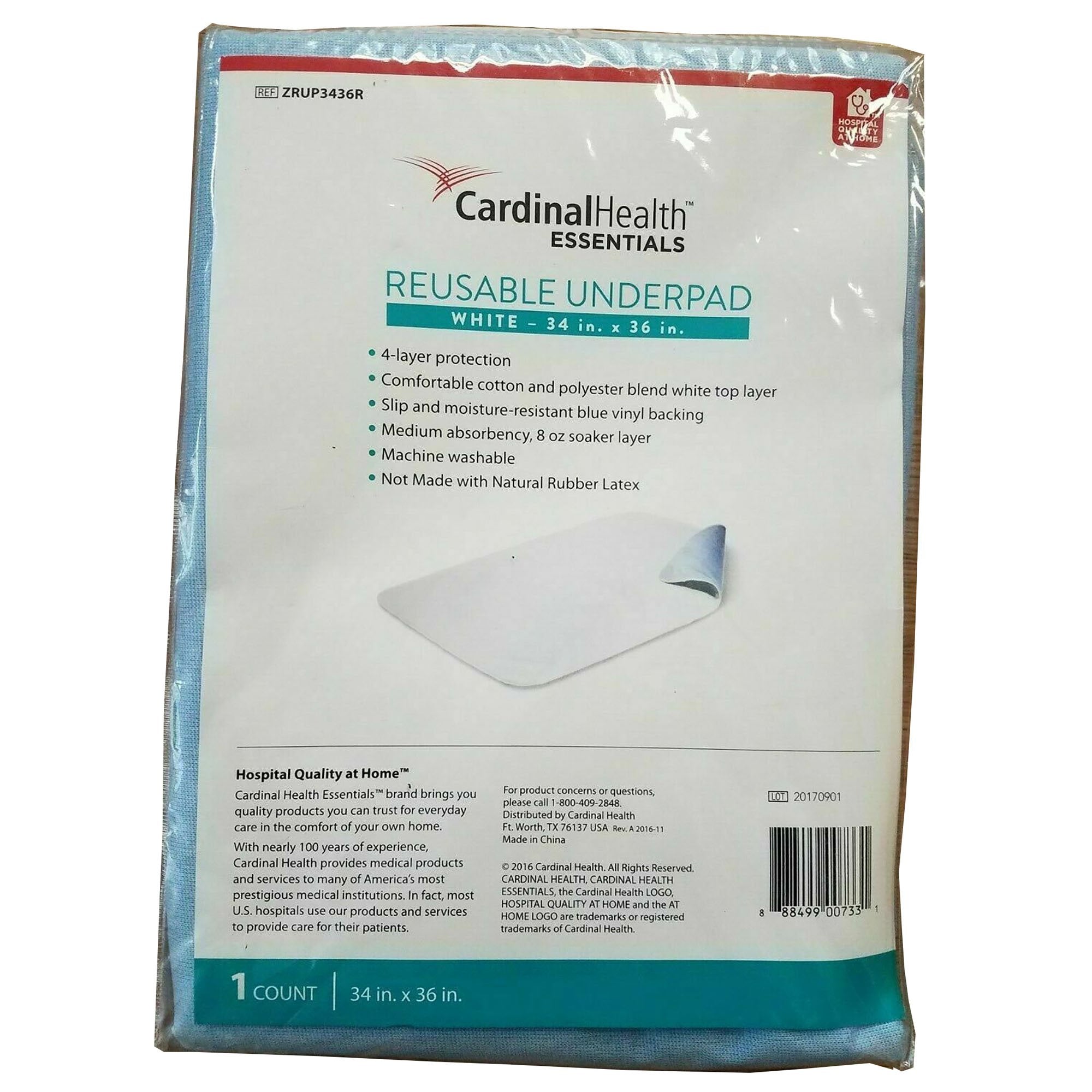 Reusable Underpad Cardinal Health Essentials 34 X 36 Inch Polyester / Rayon Moderate Absorbency,Packaging Type- Each
