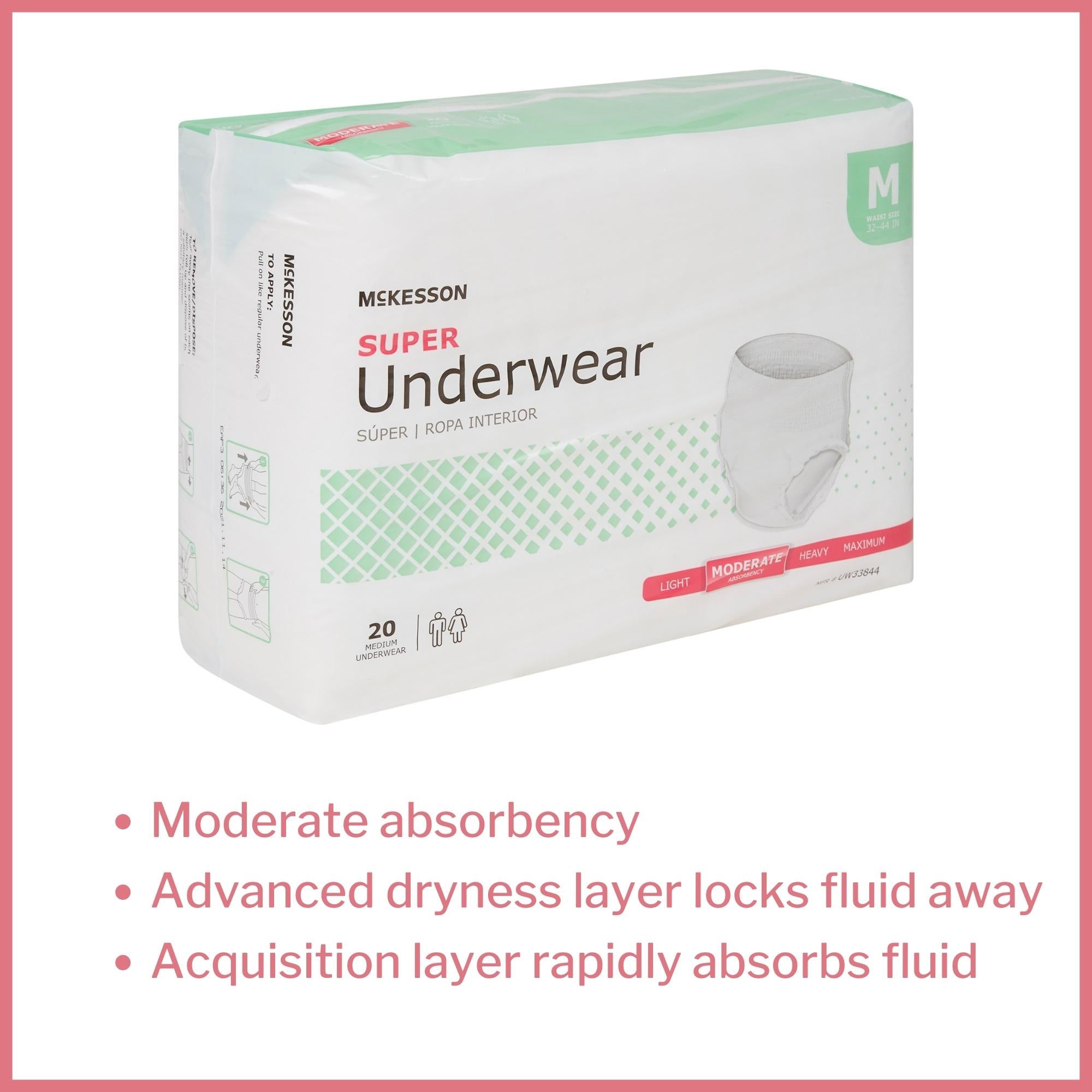 Unisex Adult Absorbent Underwear McKesson Pull On with Tear Away Seams Medium Disposable Moderate Absorbency, Packaging Type- Case