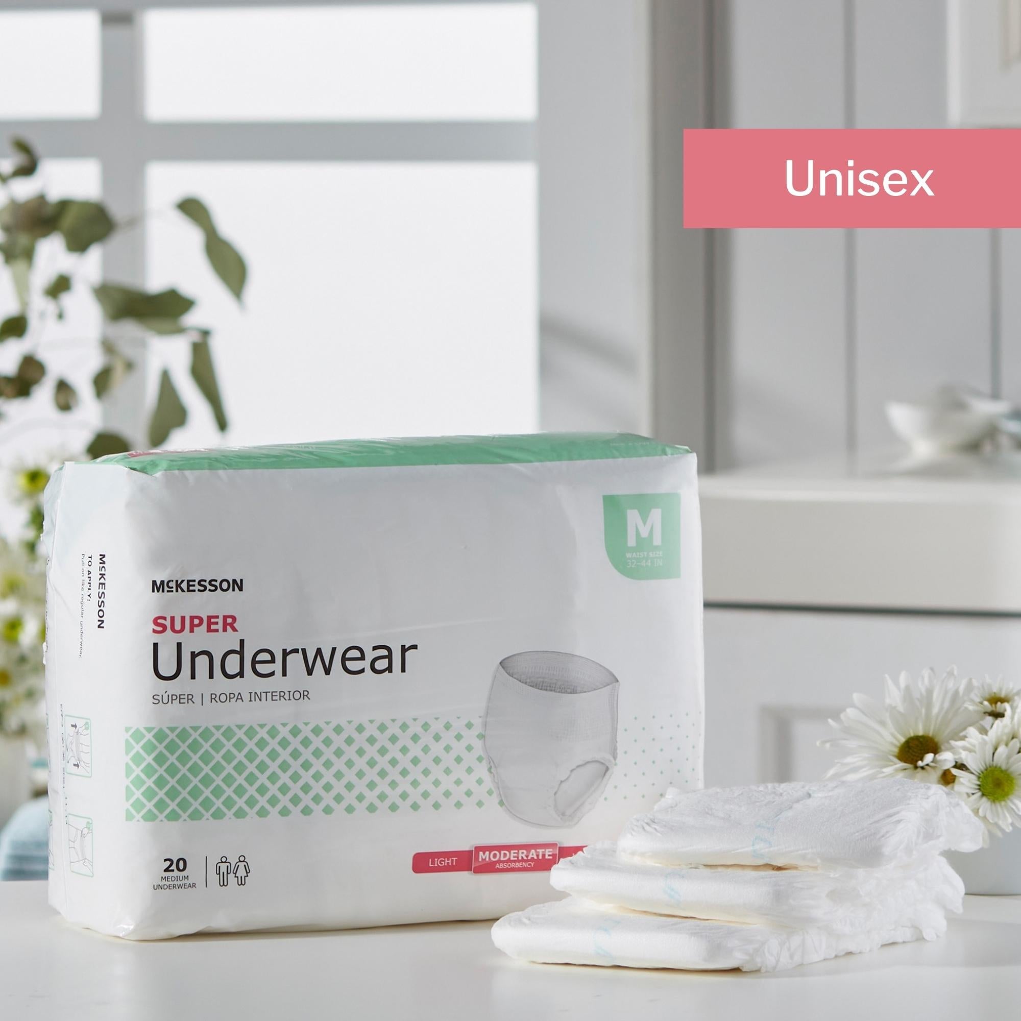 Unisex Adult Absorbent Underwear McKesson Pull On with Tear Away Seams Medium Disposable Moderate Absorbency, Packaging Type- Case