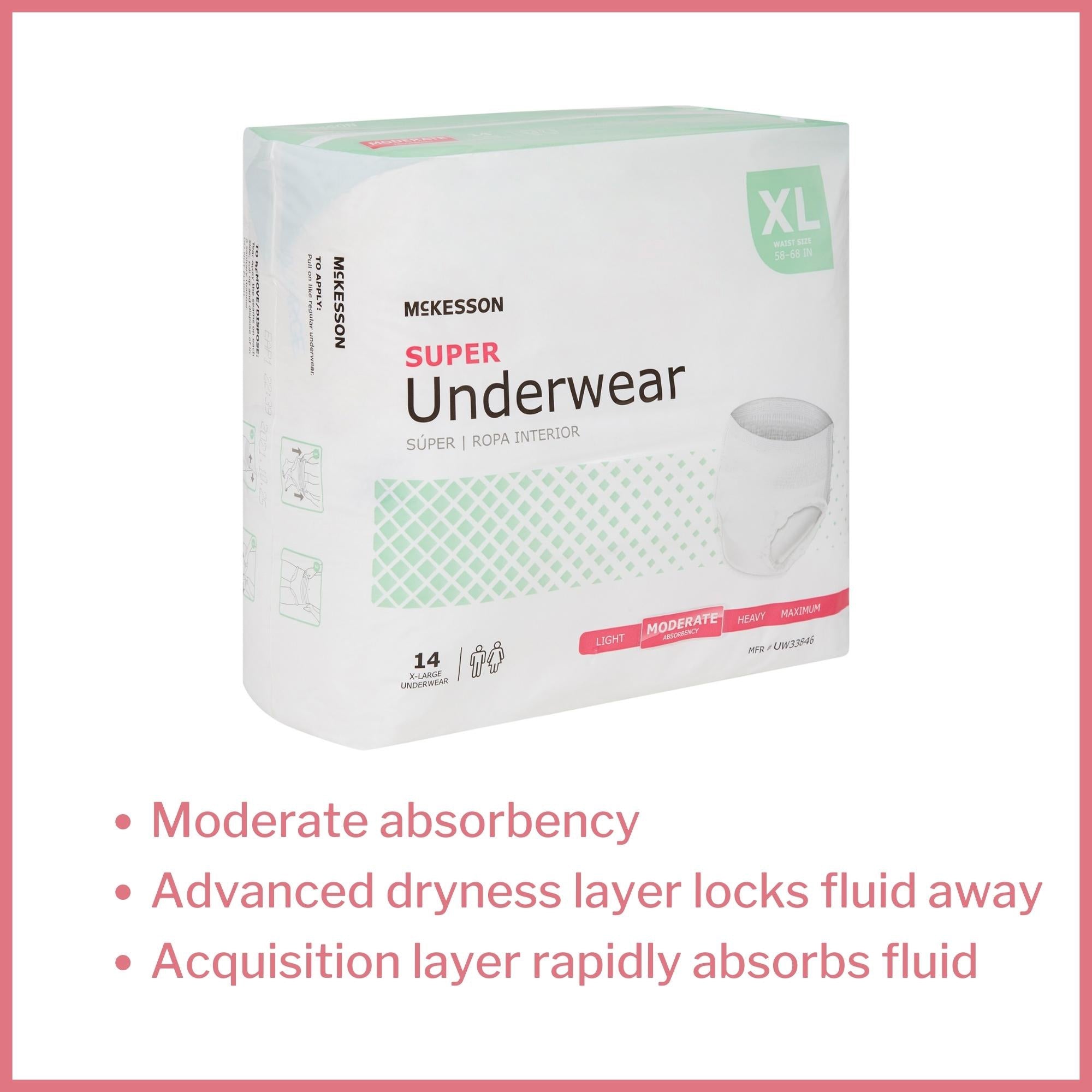 Unisex Adult Absorbent Underwear McKesson Pull On with Tear Away Seams X-Large Disposable Moderate Absorbency, Packaging Type- Case