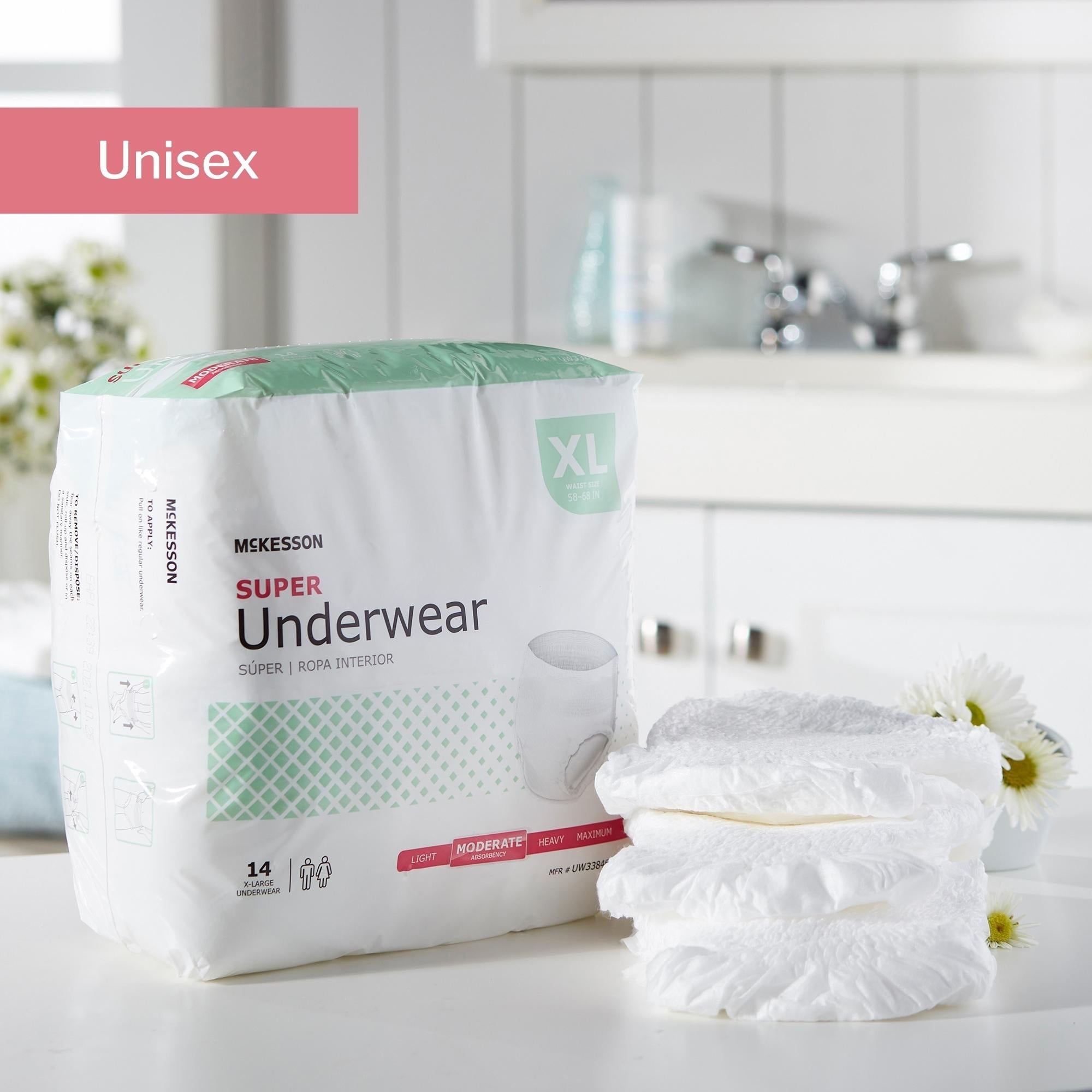 Unisex Adult Absorbent Underwear McKesson Pull On with Tear Away Seams X-Large Disposable Moderate Absorbency, Packaging Type- Case
