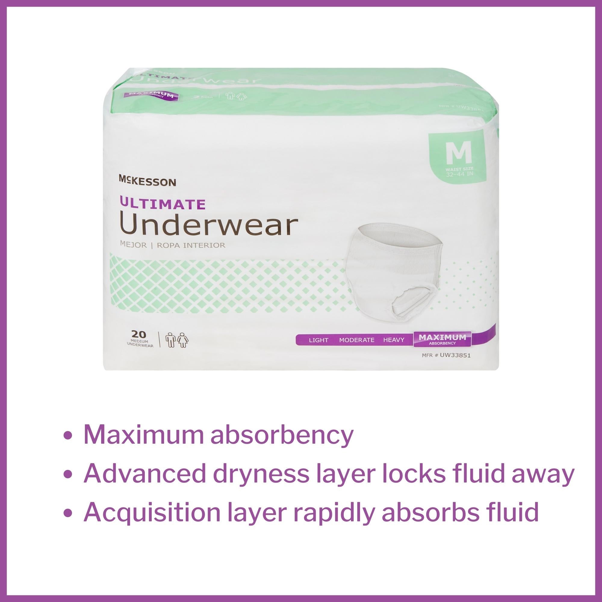 Unisex Adult Absorbent Underwear McKesson Pull On with Tear Away Seams Medium Disposable Heavy Absorbency, Packaging Type- Case