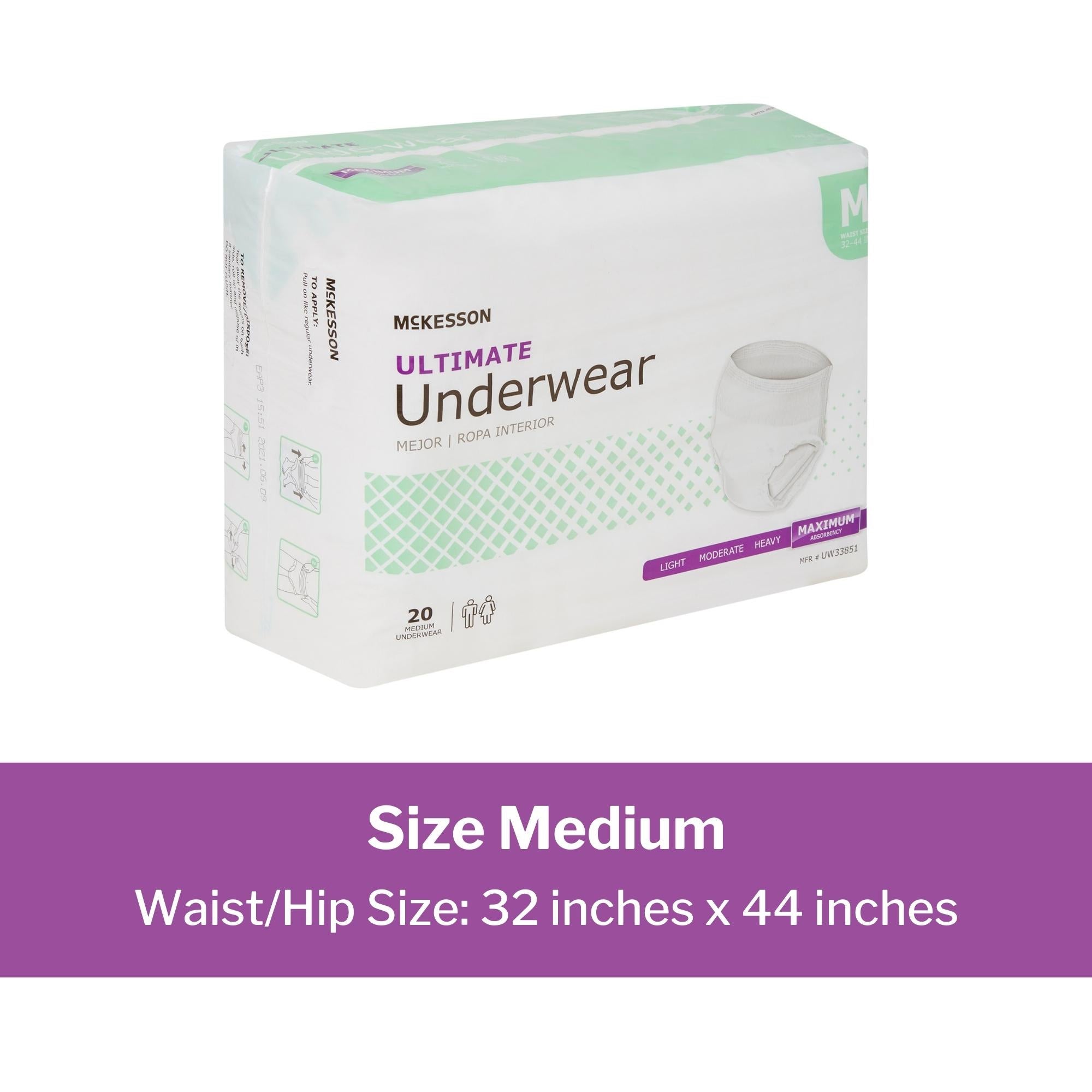 Unisex Adult Absorbent Underwear McKesson Pull On with Tear Away Seams Medium Disposable Heavy Absorbency, Packaging Type- Case