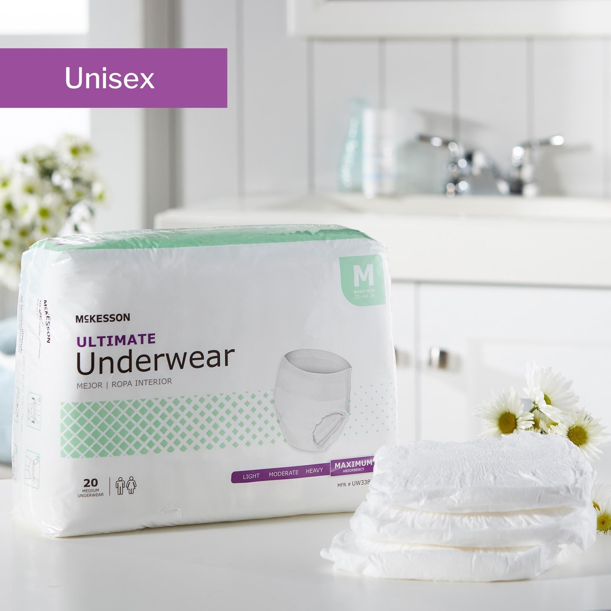 Unisex Adult Absorbent Underwear McKesson Pull On with Tear Away Seams Medium Disposable Heavy Absorbency, Packaging Type- Case