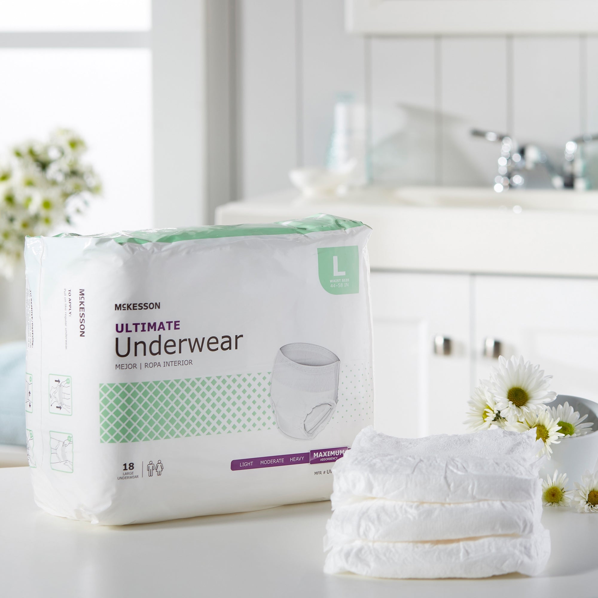 Unisex Adult Absorbent Underwear McKesson Pull On with Tear Away Seams Large Disposable Heavy Absorbency, Packaging Type - Bag
