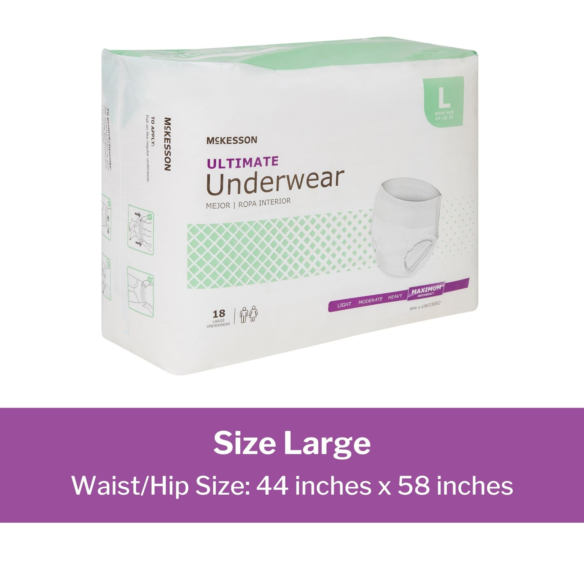 Unisex Adult Absorbent Underwear McKesson Pull On with Tear Away Seams Large Disposable Heavy Absorbency, Packaging Type - Bag