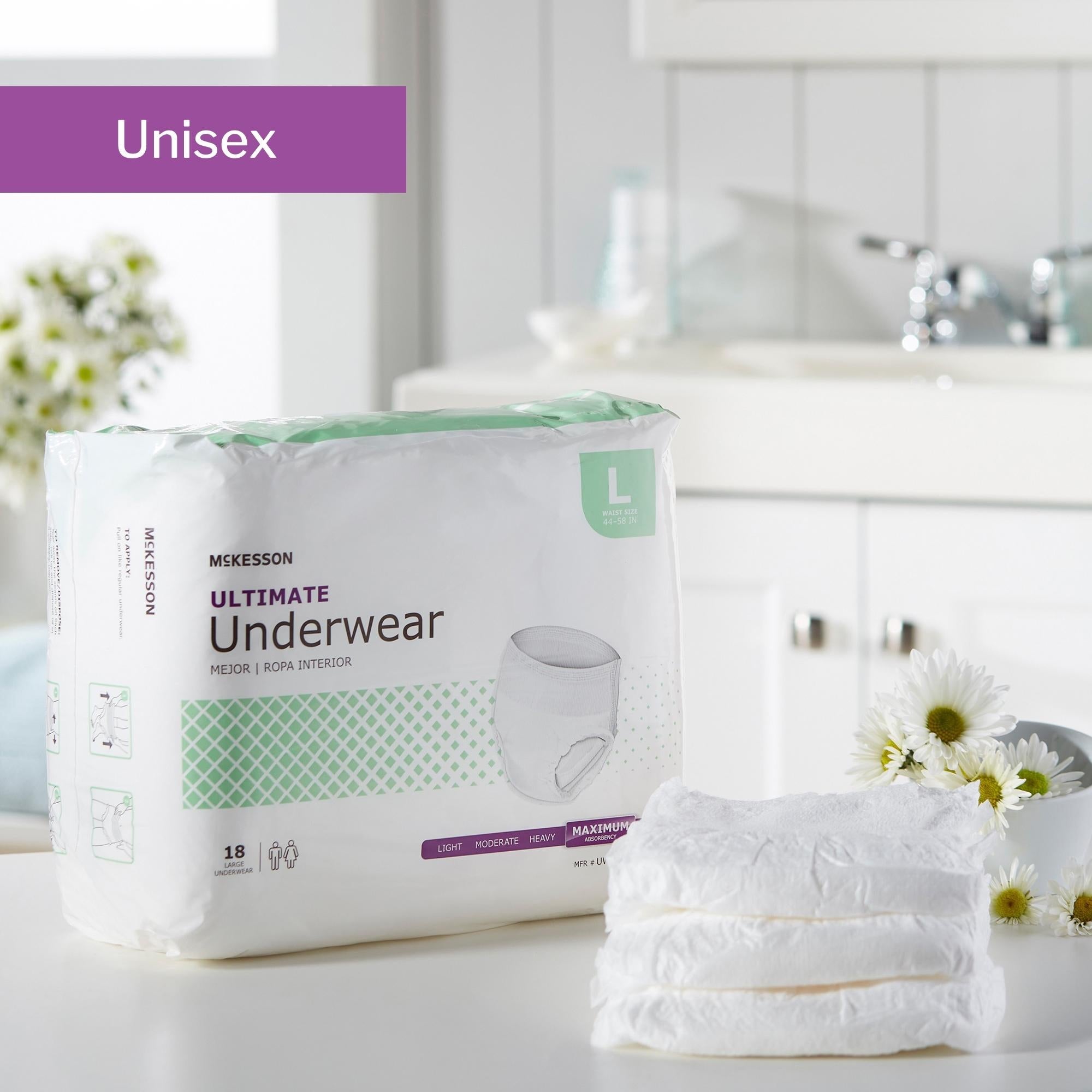 Unisex Adult Absorbent Underwear McKesson Pull On with Tear Away Seams Large Disposable Heavy Absorbency, Packaging Type - Bag