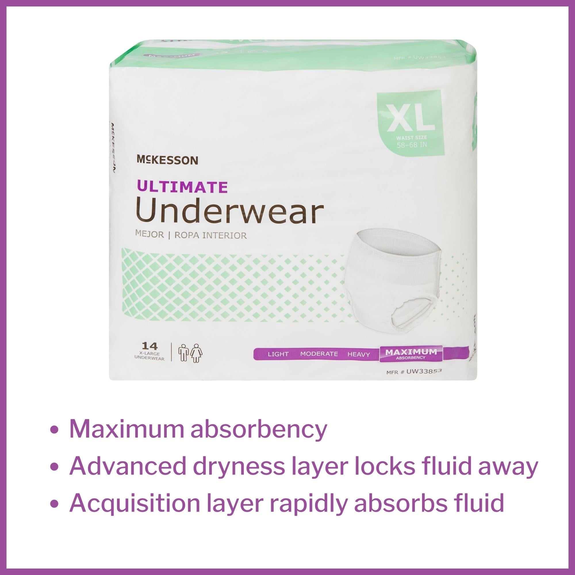 Unisex Adult Absorbent Underwear McKesson Pull On with Tear Away Seams X-Large Disposable Heavy Absorbency, Packaging Type- Case