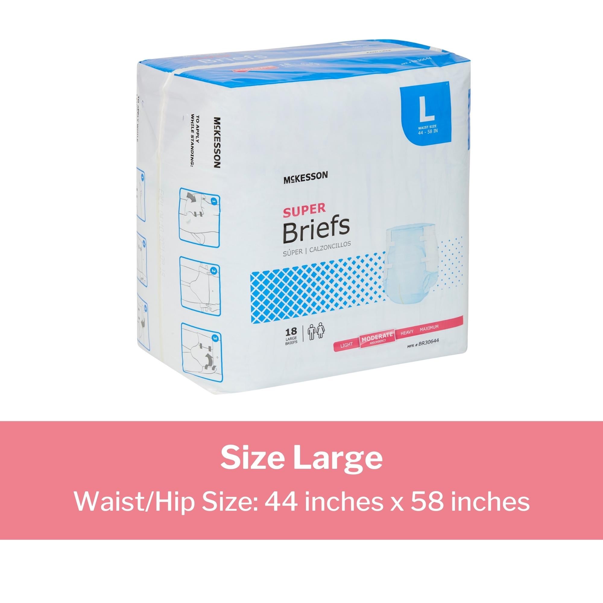 Unisex Adult Incontinence Brief McKesson Large Disposable Moderate Absorbency, Packaging Type- Case