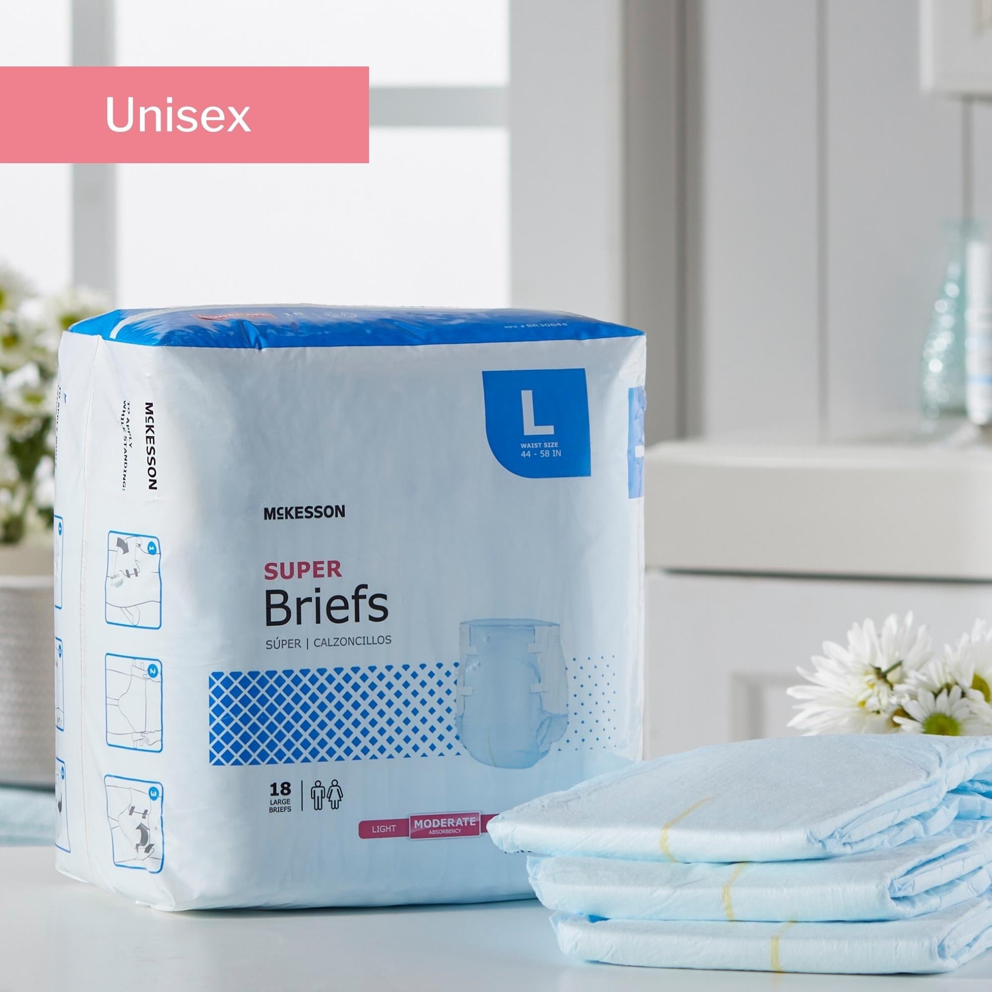 Unisex Adult Incontinence Brief McKesson Large Disposable Moderate Absorbency, Packaging Type- Case