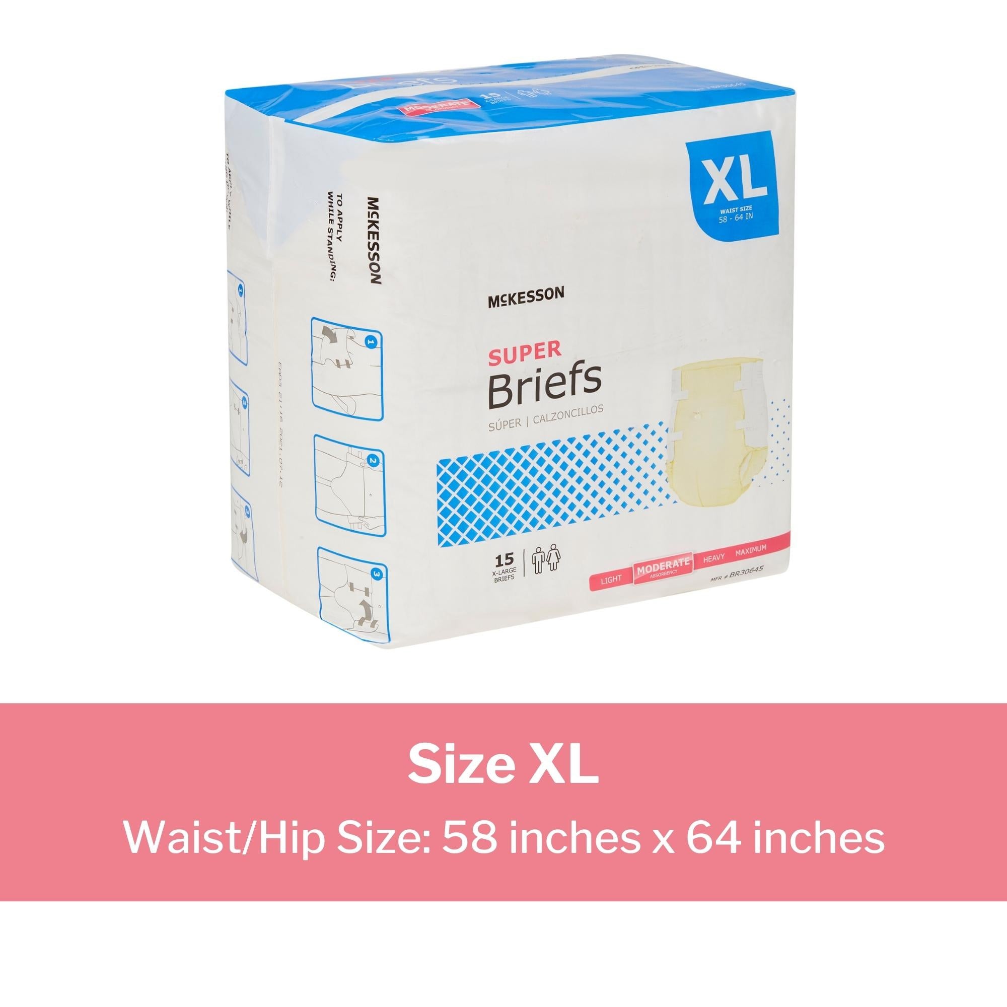Unisex Adult Incontinence Brief McKesson X-Large Disposable Moderate Absorbency, Packaging Type- Case