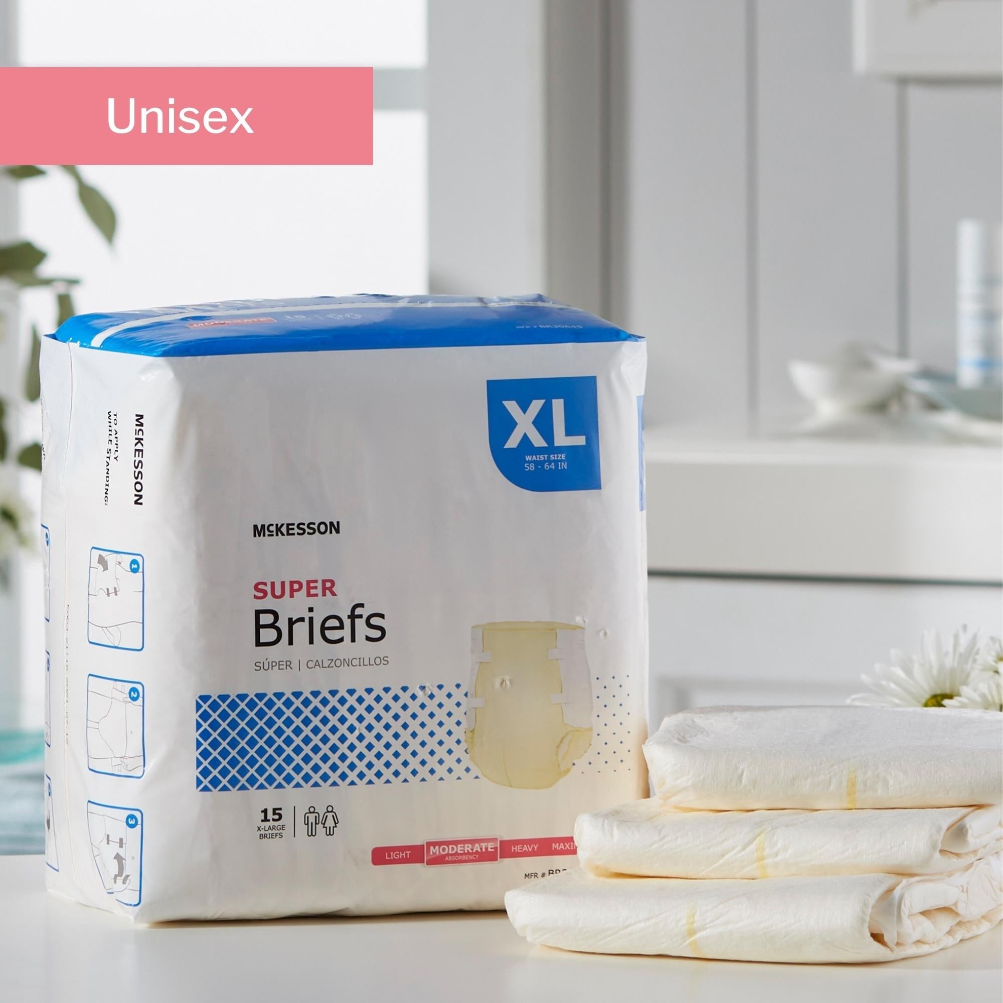 Unisex Adult Incontinence Brief McKesson X-Large Disposable Moderate Absorbency, Packaging Type- Case