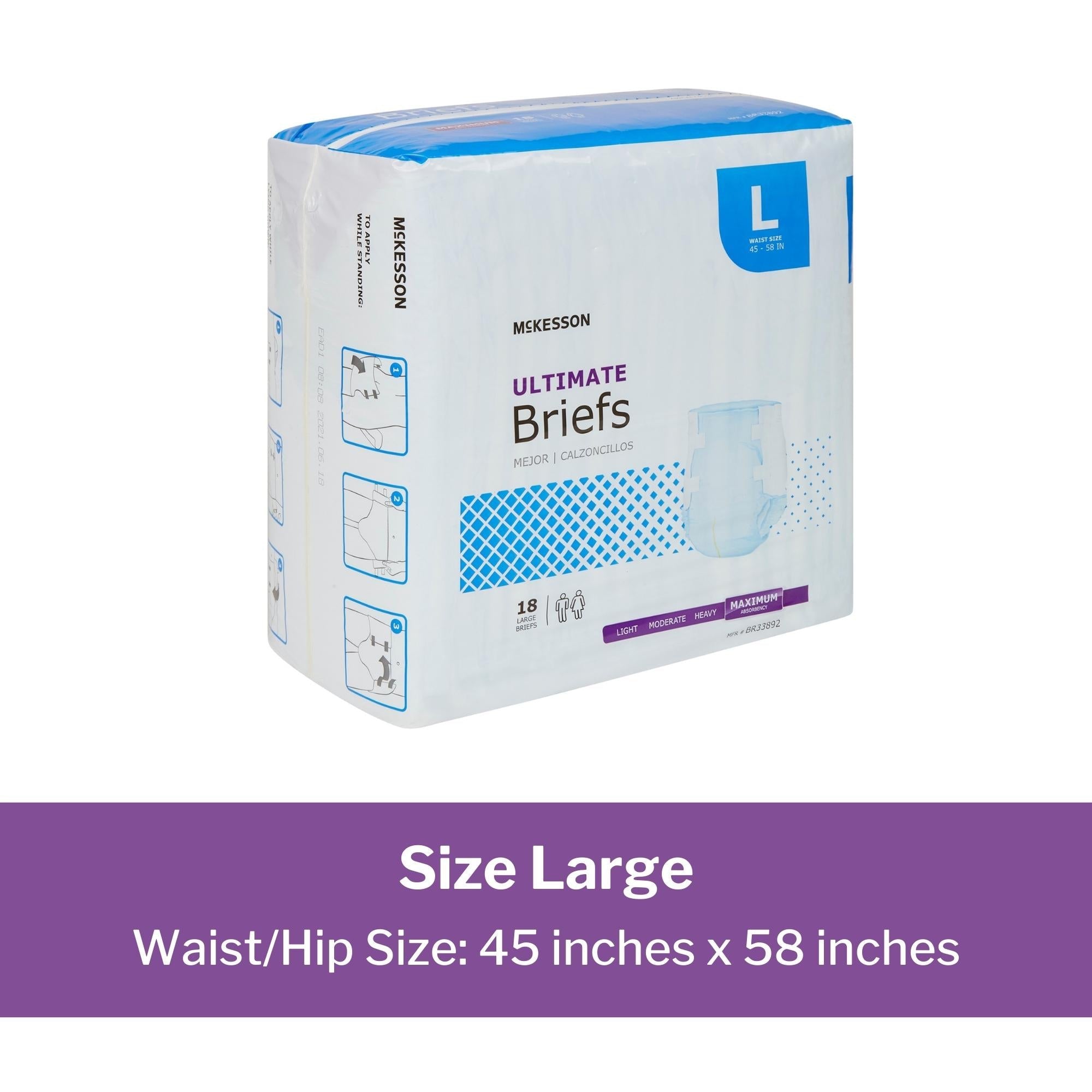 Unisex Adult Incontinence Brief McKesson Large Disposable Heavy Absorbency, Packaging Type- Case