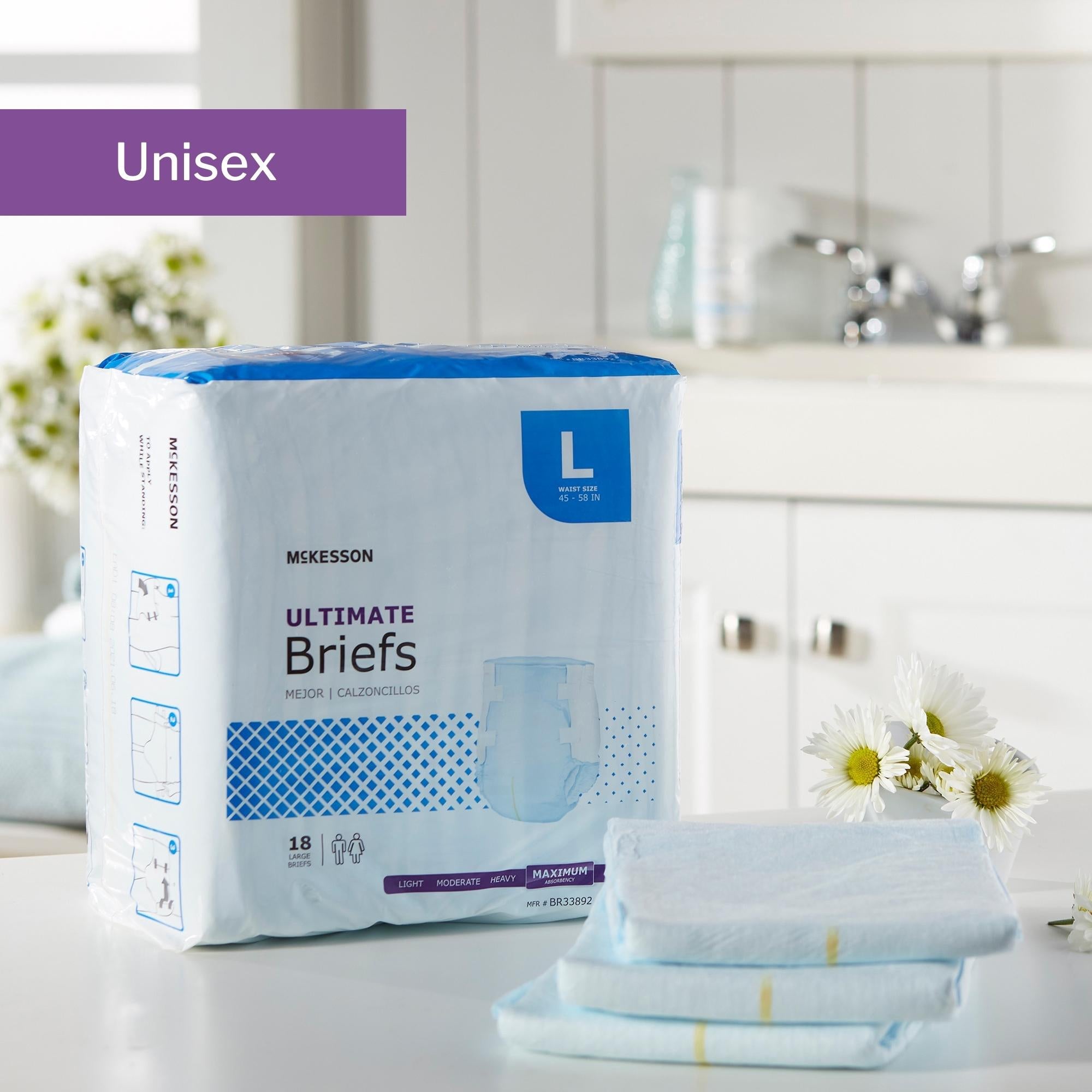 Unisex Adult Incontinence Brief McKesson Large Disposable Heavy Absorbency, Packaging Type- Case