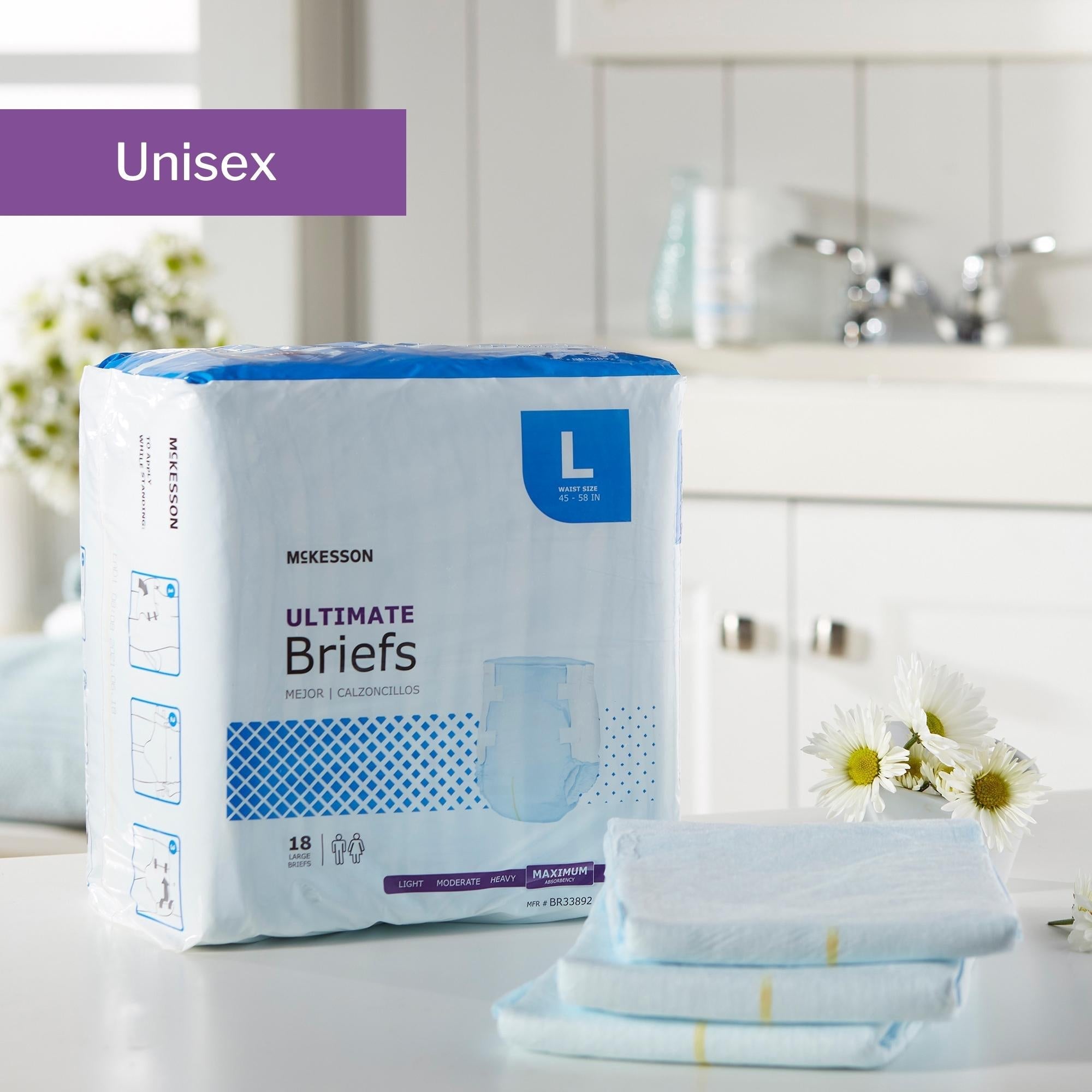 Unisex Adult Incontinence Brief McKesson Large Disposable Heavy Absorbency, Packaging Type- Case