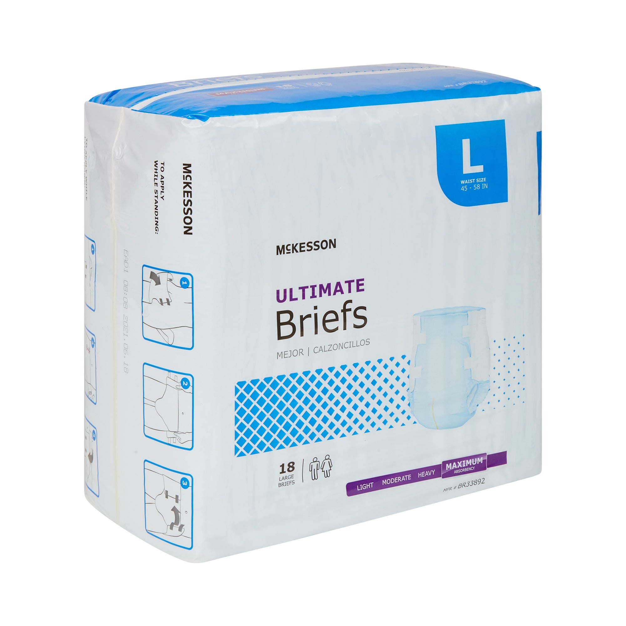 Unisex Adult Incontinence Brief McKesson Large Disposable Heavy Absorbency, Packaging Type- Case