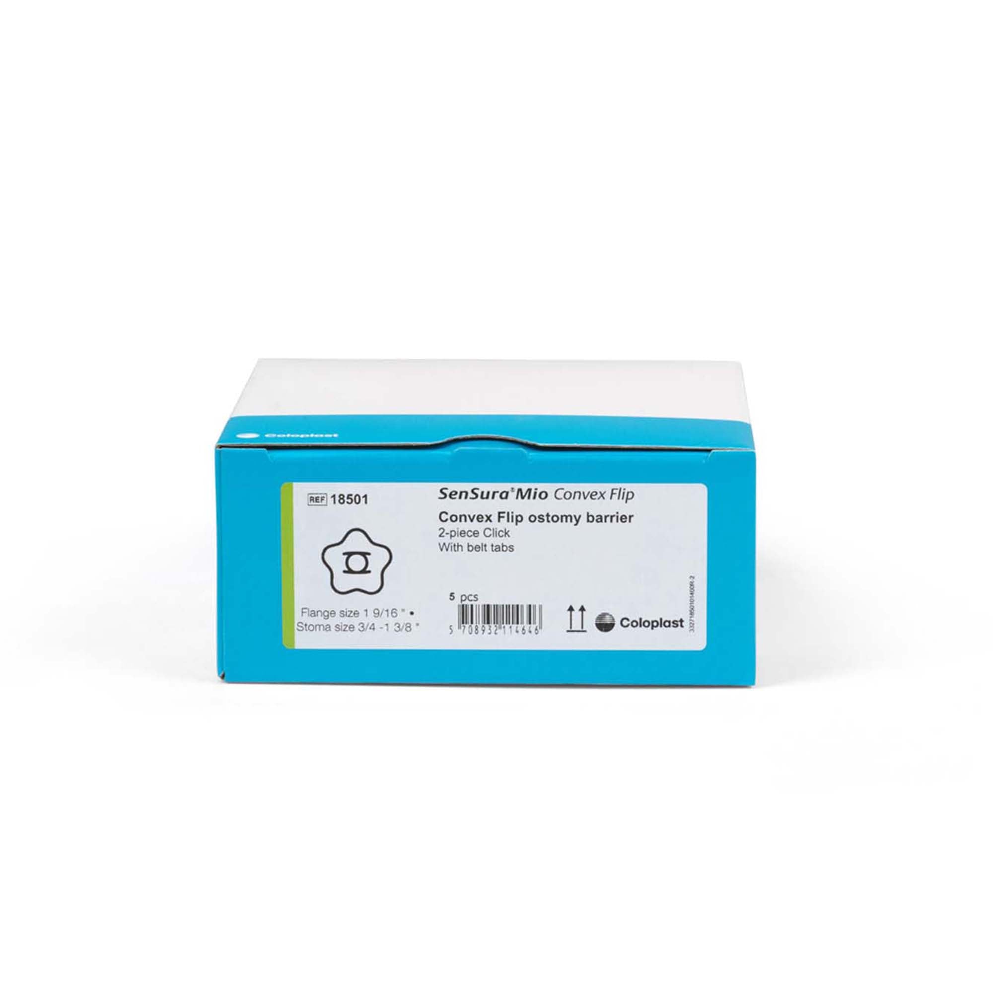 Ostomy Barrier SenSura Mio Convex Flip Precut, Extended Wear Elastic Adhesive 40 mm Flange Green Code System 3/4 Inch Opening | 5/Box