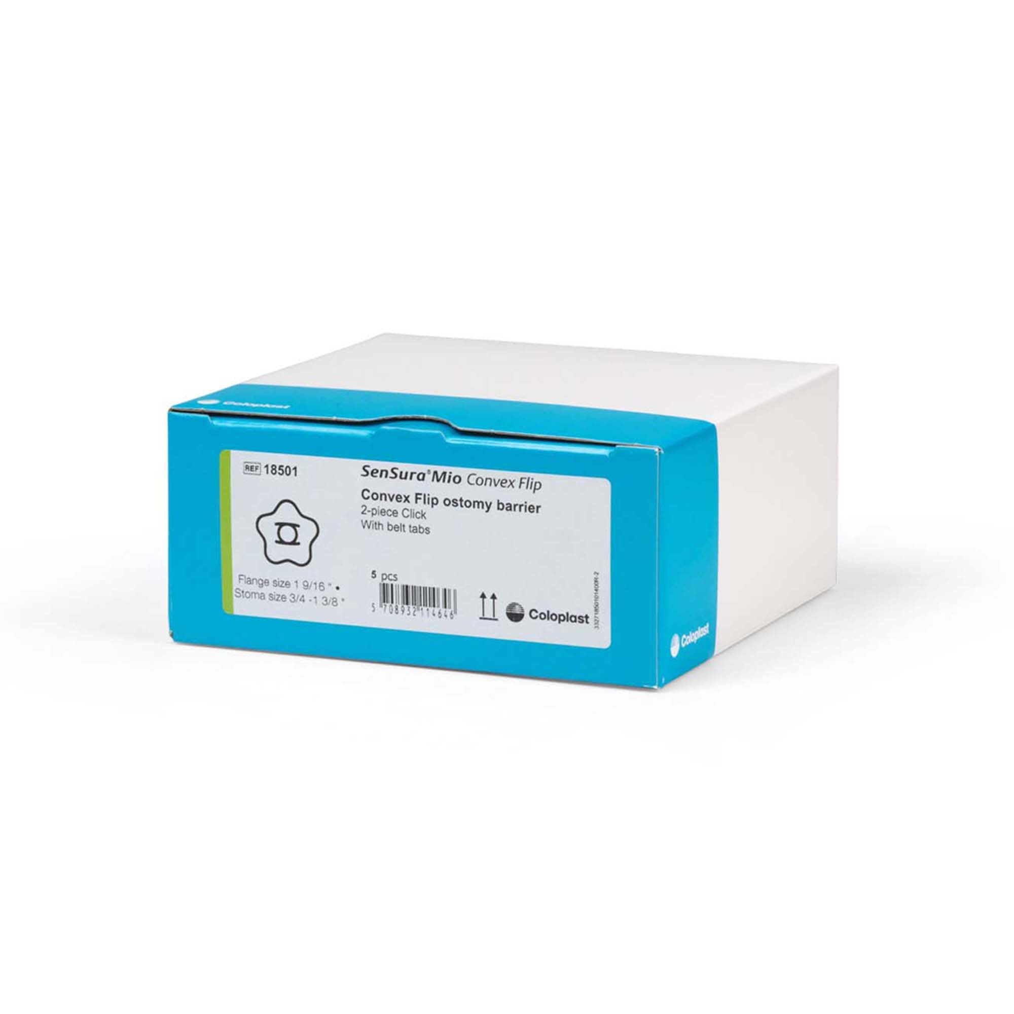 Ostomy Barrier SenSura Mio Convex Flip Precut, Extended Wear Elastic Adhesive 40 mm Flange Green Code System 3/4 Inch Opening | 5/Box