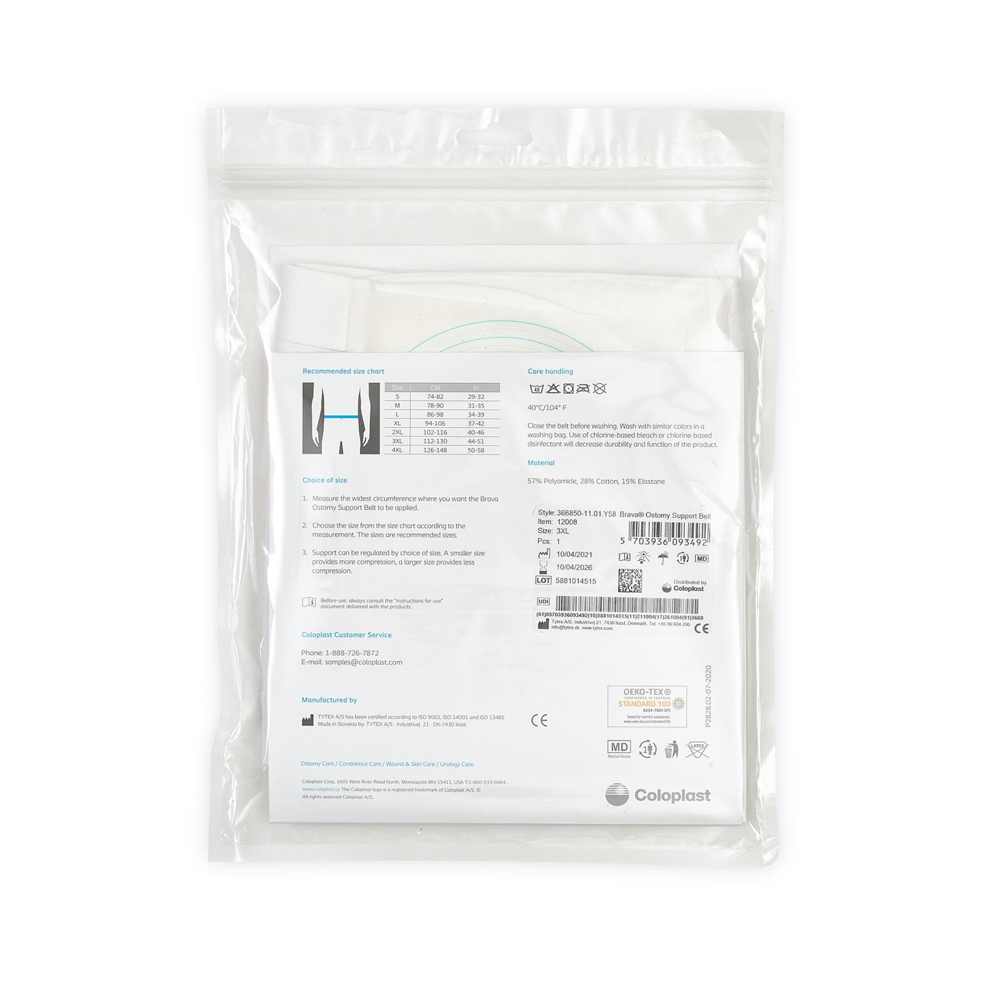 Brava Ostomy Support Belt – 4-Way Stretch Comfort, Size 3XL (1/Box) | HCPCS A4396