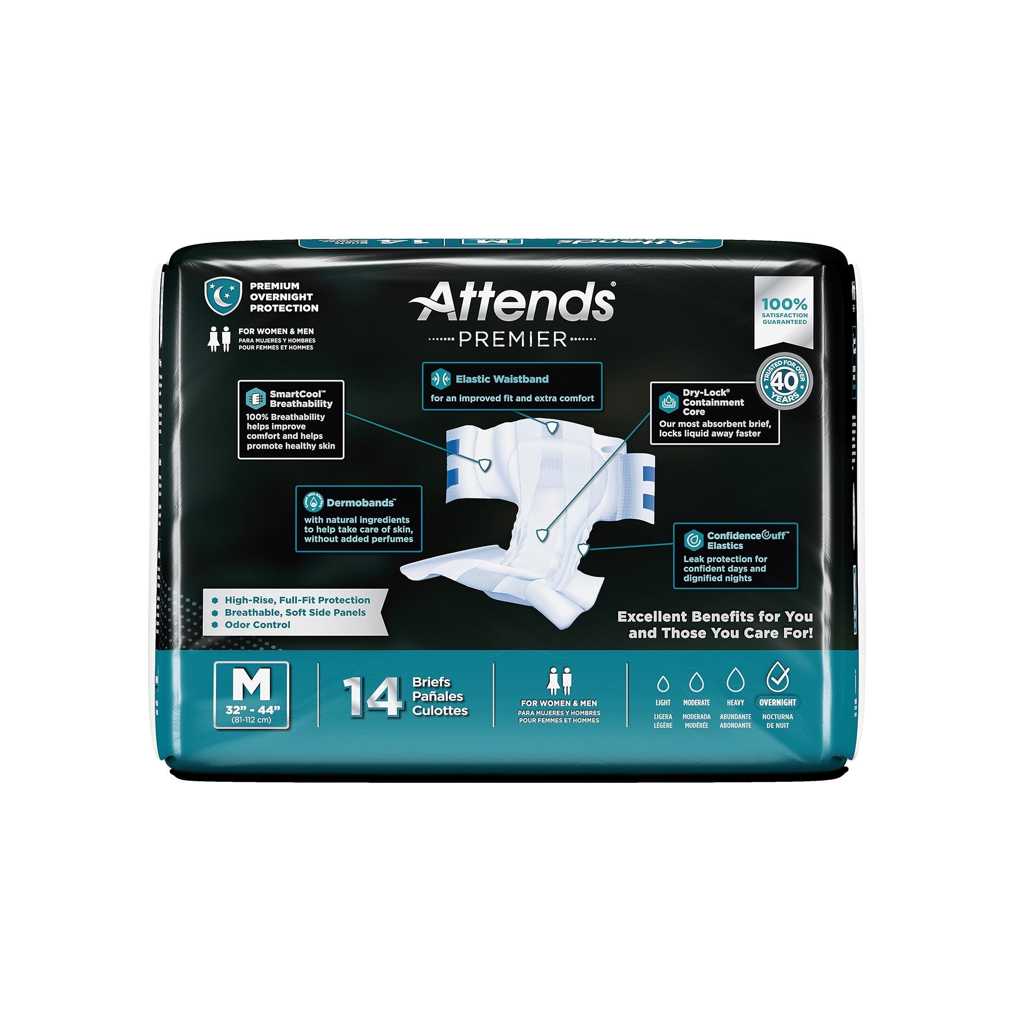 Unisex Adult Fecal Incontinence Pads Brief Attends Premier Medium Disposable Heavy Absorbency