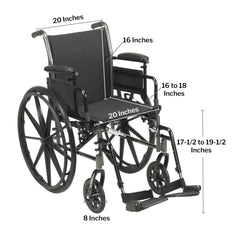 McKesson Lightweight Wheelchair – Black Dual Axle Desk-Length Arm with Swing-Away Footrest, 20" Seat, Adult 300 lb Capacity | HCPCS K0007