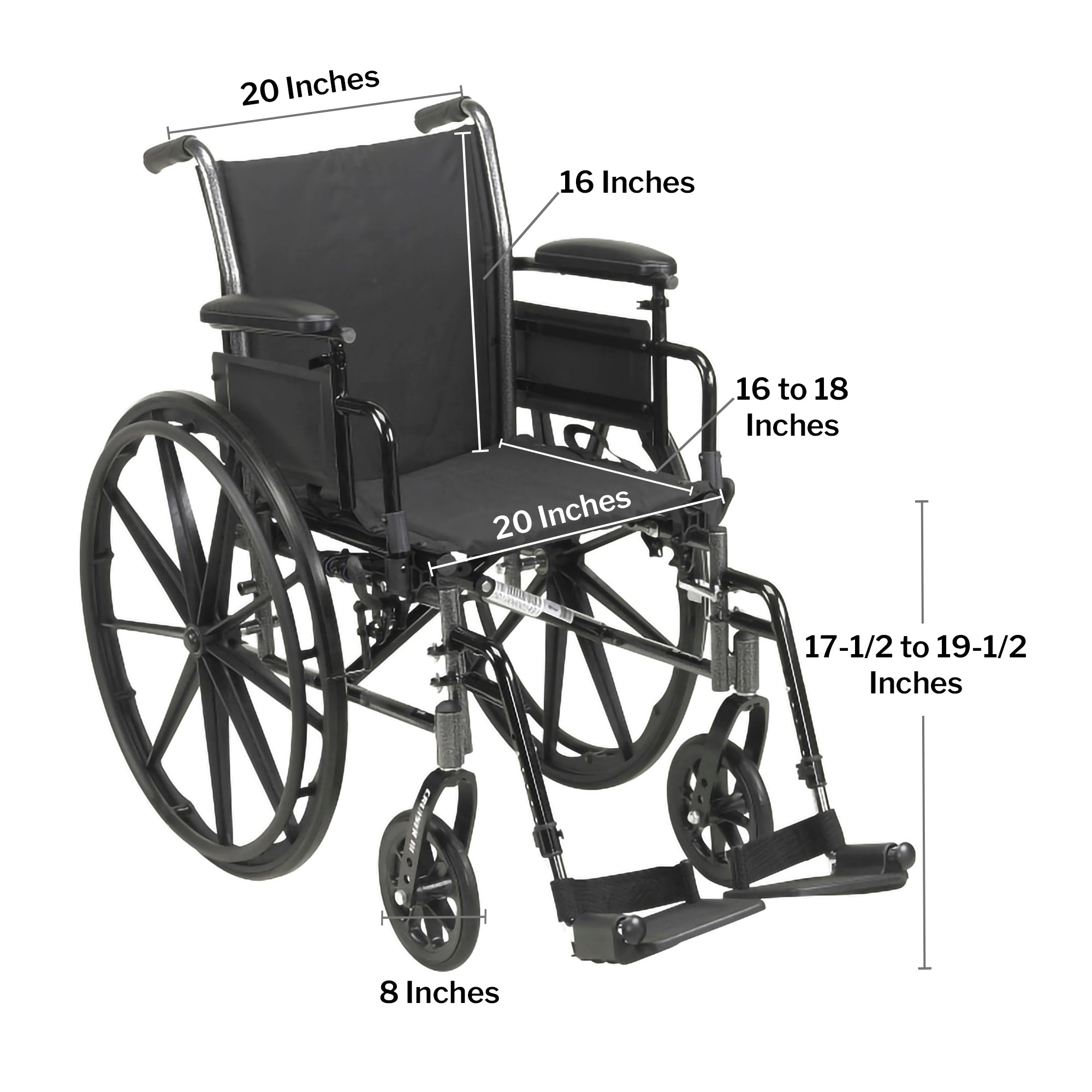 McKesson Lightweight Wheelchair – Black Dual Axle Desk-Length Arm with Swing-Away Footrest, 20" Seat, Adult 300 lb Capacity | HCPCS K0007