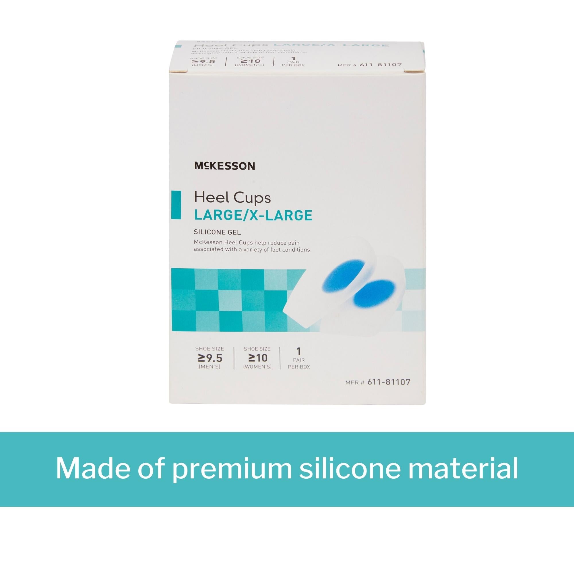 heel cup mckesson u shaped silicone gel male up to 9 1 2 female up to 10 blue transparent packaging type case