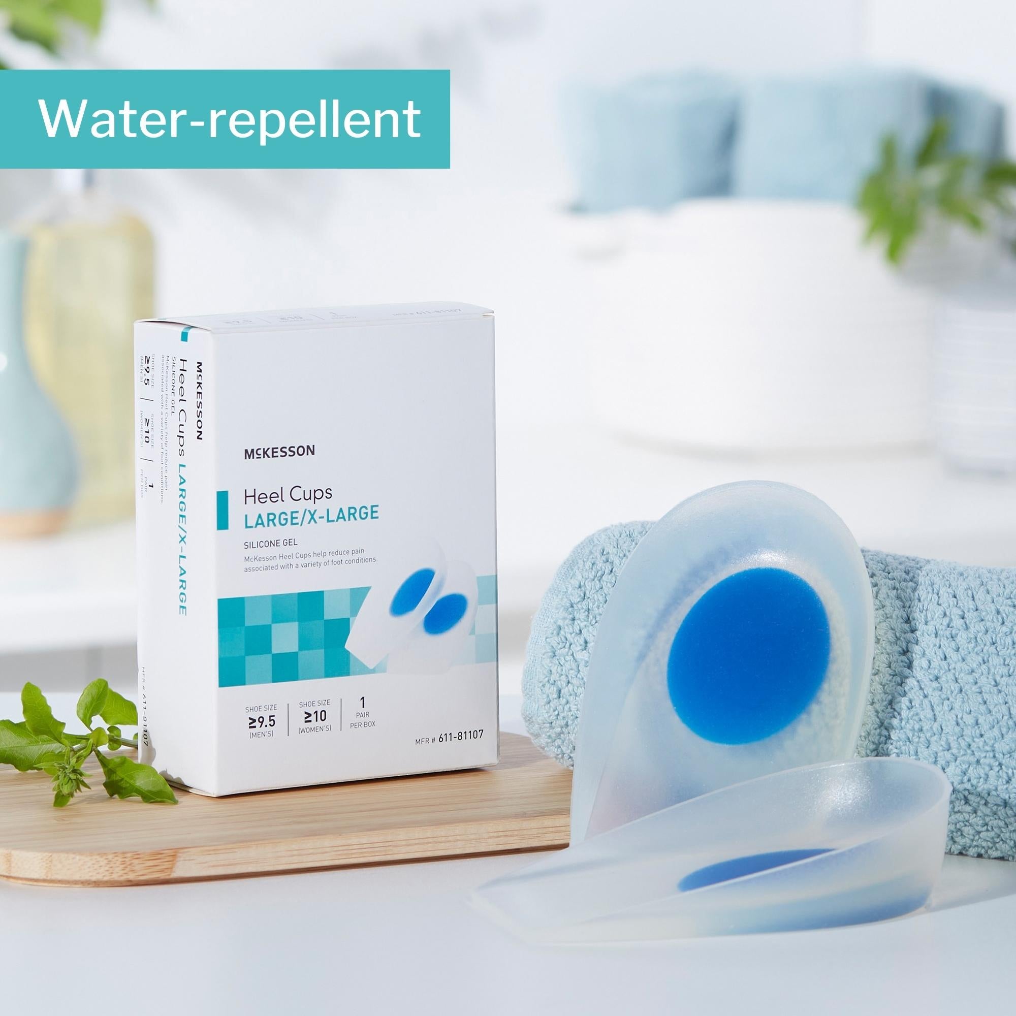 heel cup mckesson u shaped silicone gel male up to 9 1 2 female up to 10 blue transparent packaging type case