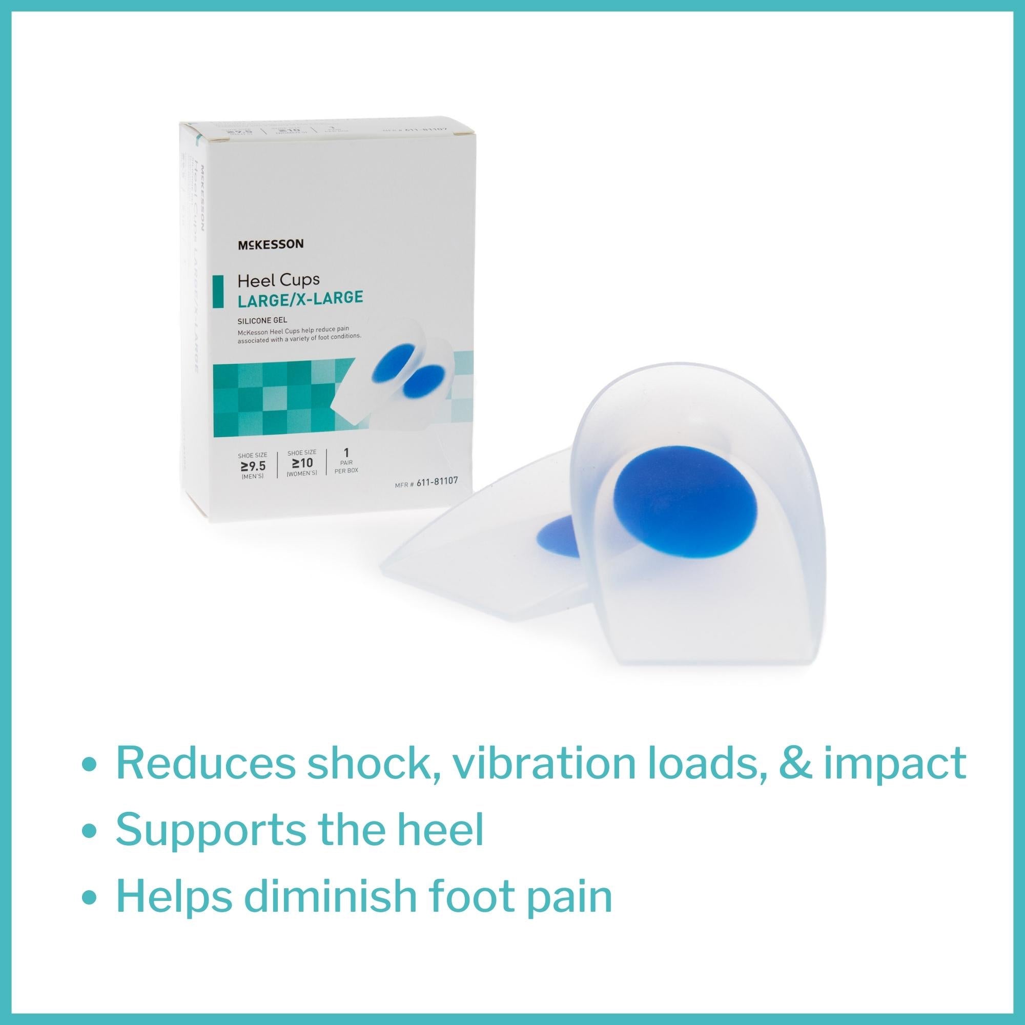 heel cup mckesson u shaped silicone gel male up to 9 1 2 female up to 10 blue transparent packaging type case