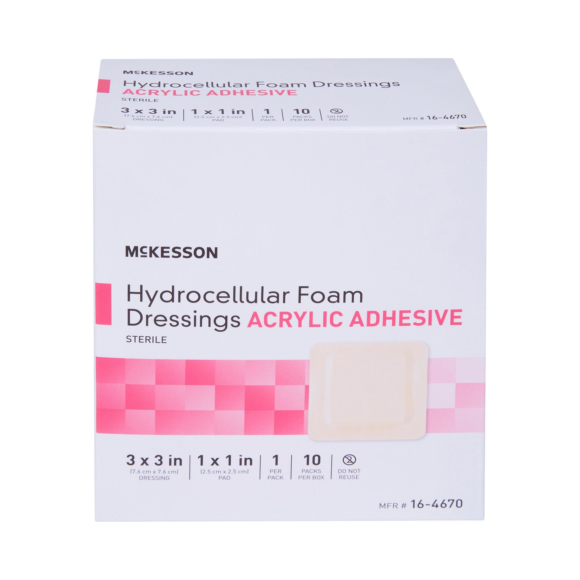 Foam Dressing McKesson 3 X 3 Inch With Border Film Backing Acrylic Adhesive Square Sterile,Packaging Type- Box