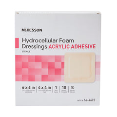 Foam Dressing McKesson 6 X 6 Inch With Border Film Backing Acrylic Adhesive Square Sterile,  Packaging Type- Case