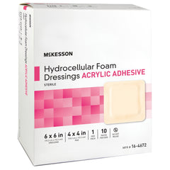 Foam Dressing McKesson 6 X 6 Inch With Border Film Backing Acrylic Adhesive Square Sterile,  Packaging Type- Case
