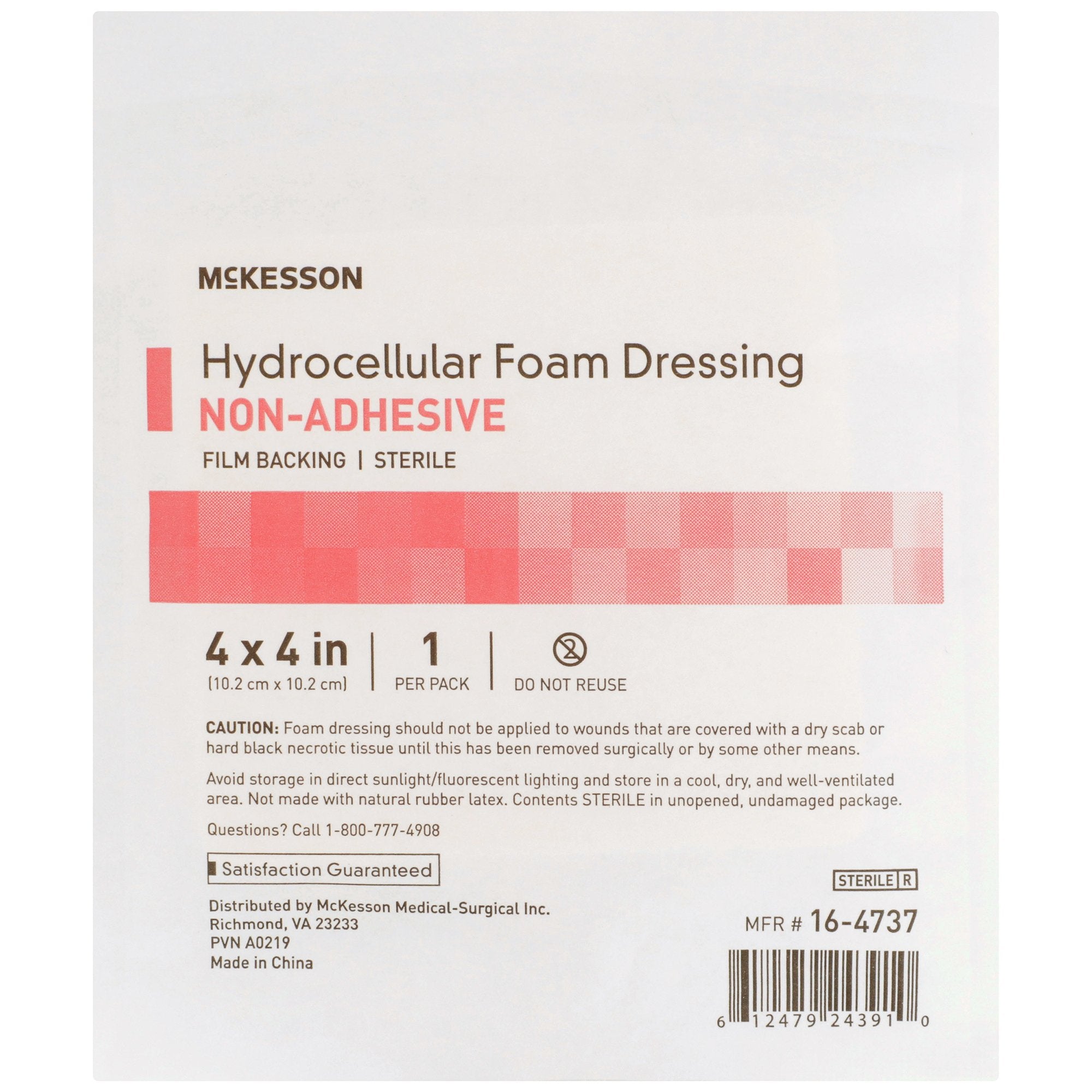 Foam Dressing McKesson 4 X 4 Inch Without Border Film Backing Nonadhesive Square Sterile, Packaging Type- Case