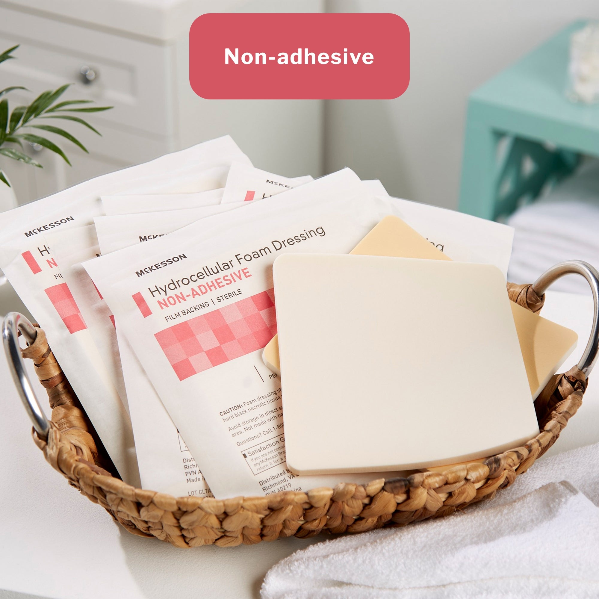 Foam Dressing McKesson 4 X 4 Inch Without Border Film Backing Nonadhesive Square Sterile, Packaging Type- Each