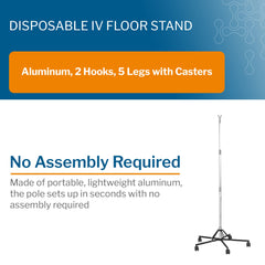Disposable IV Stand Floor Stand McKesson 2-Hook 5 Caster Plastic Base, Packaging Type- Each
