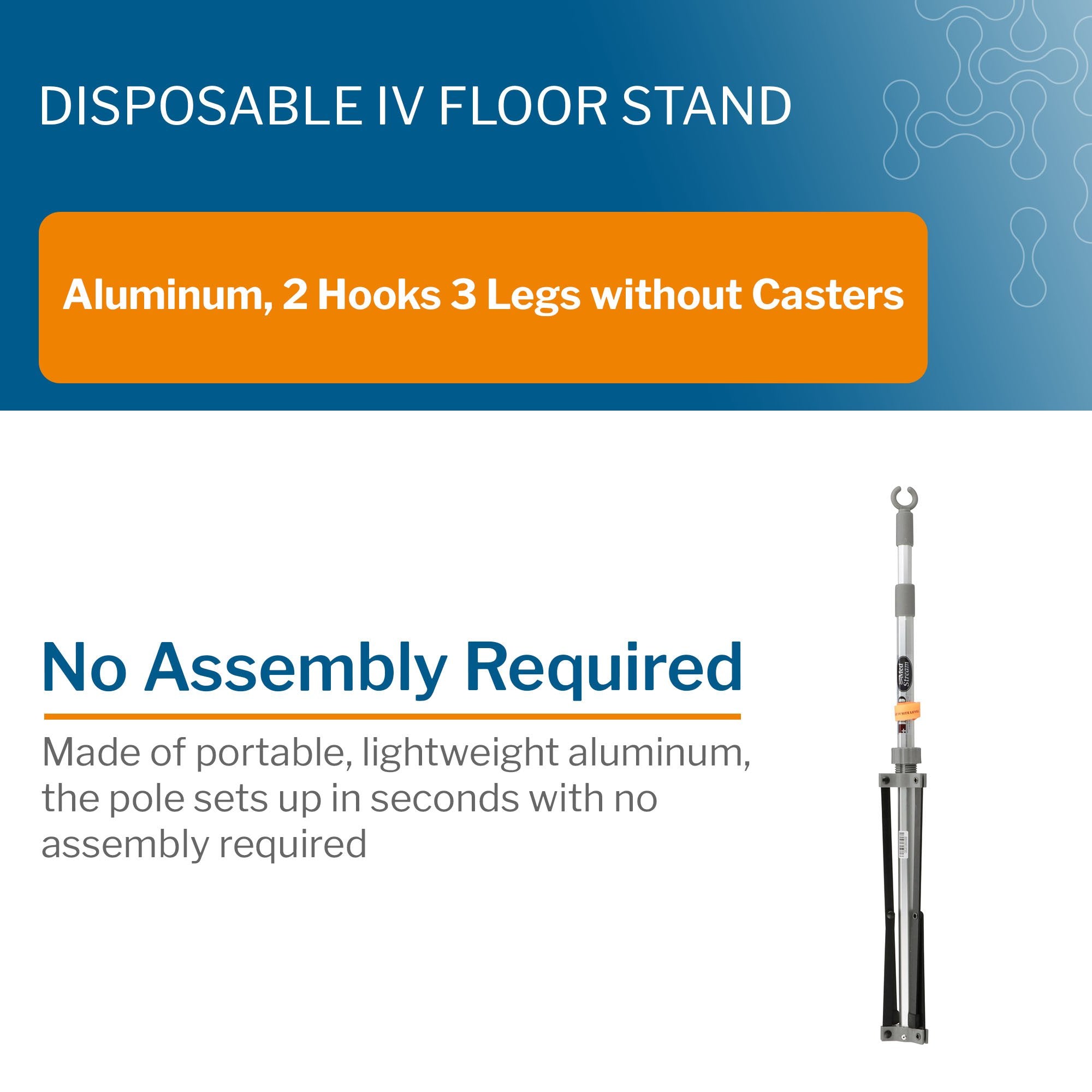 Disposable IV Stand Floor Stand McKesson 2-Hook 3-Legs,  Packaging Type- Case
