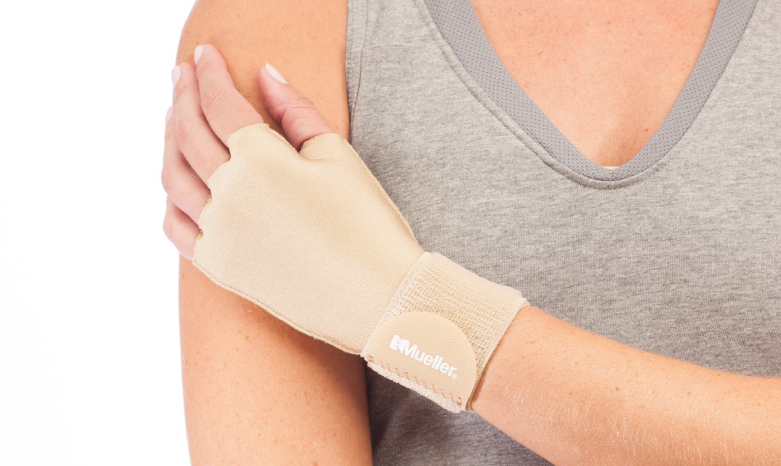Compression Glove Mueller Compression & Support Gloves Fingerless Small / Medium Over-the-Wrist Length Ambidextrous,Packaging Type- Each