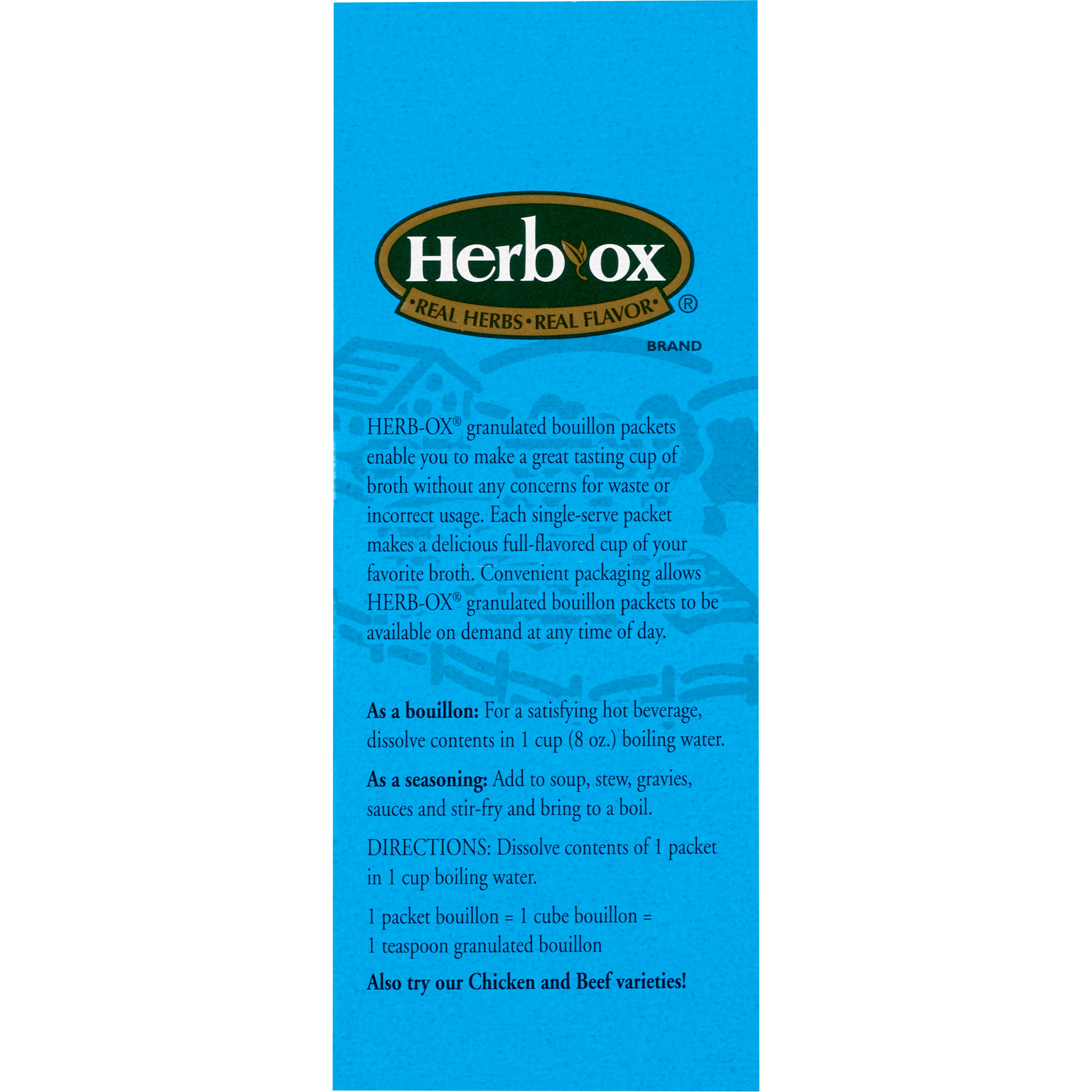 Instant Broth Herb-Ox Vegetable Flavor Liquid 7.5 oz. Individual Packet,  Packaging Type- Case