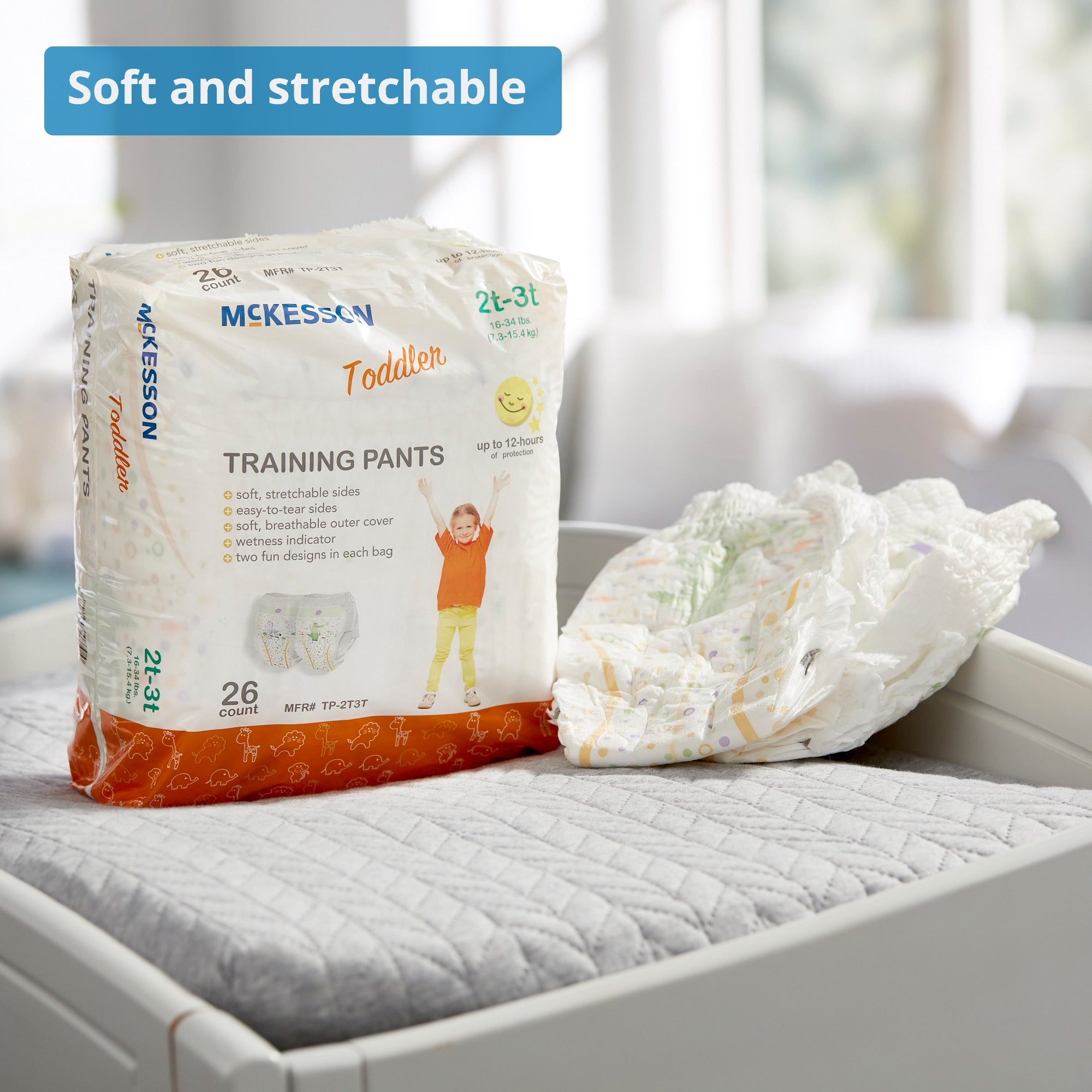 Unisex Toddler Training Pants McKesson Pull On with Tear Away Seams Size 2T to 3T Disposable Heavy Absorbency, Packaging Type- Case