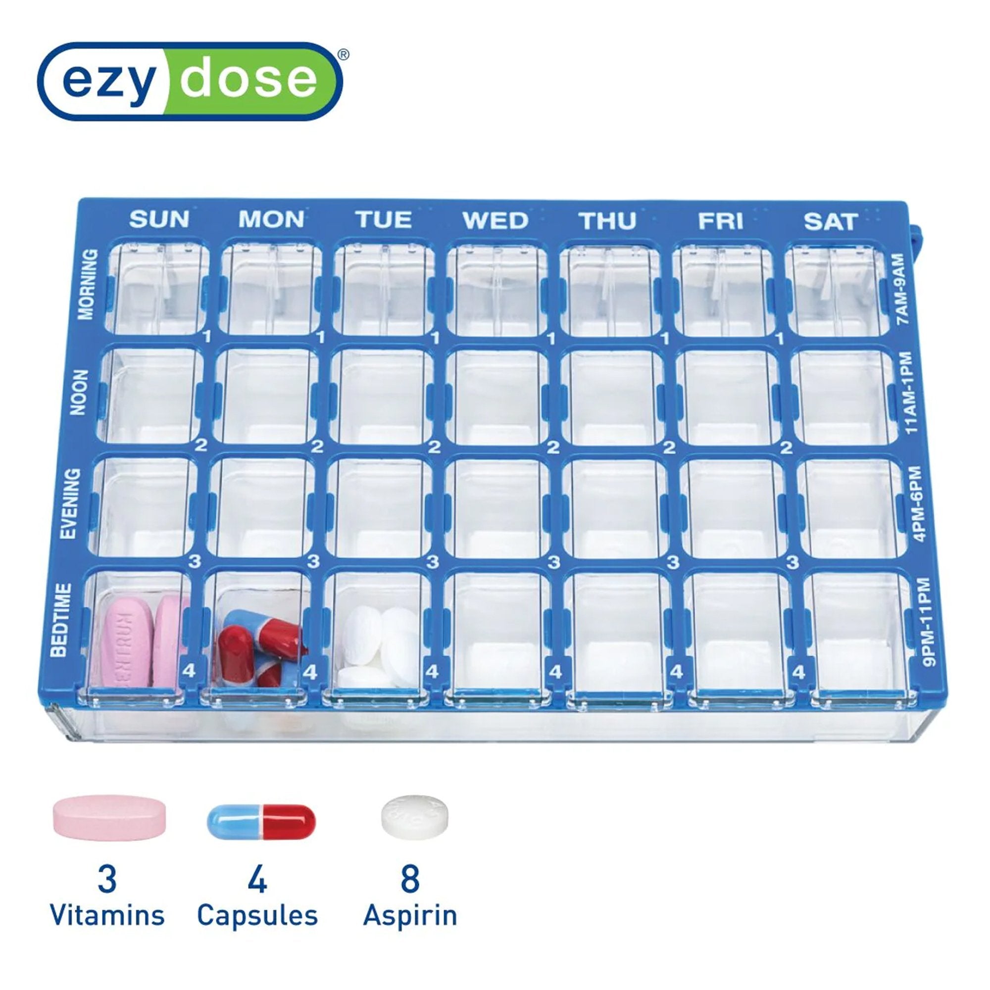 Pill Organizer Pharmadose Locking Pill Planner Small 7 Day 4 Dose,Packaging Type- Each